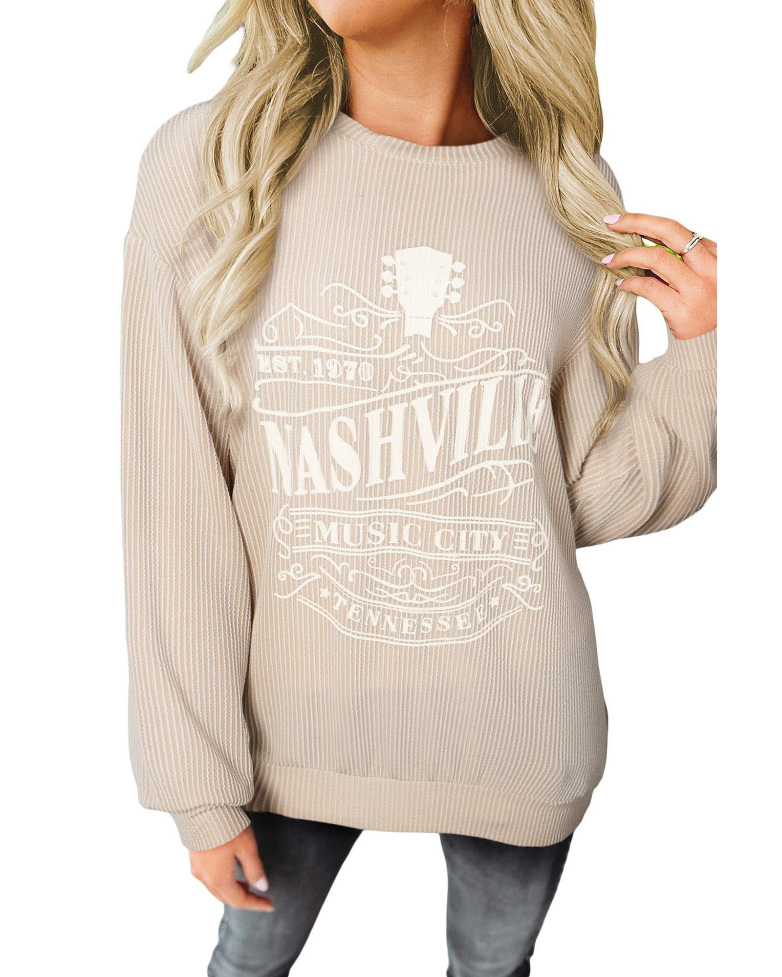 Apricot NASHVILLE MUSIC CITY Corded Graphic Sweatshirt - L