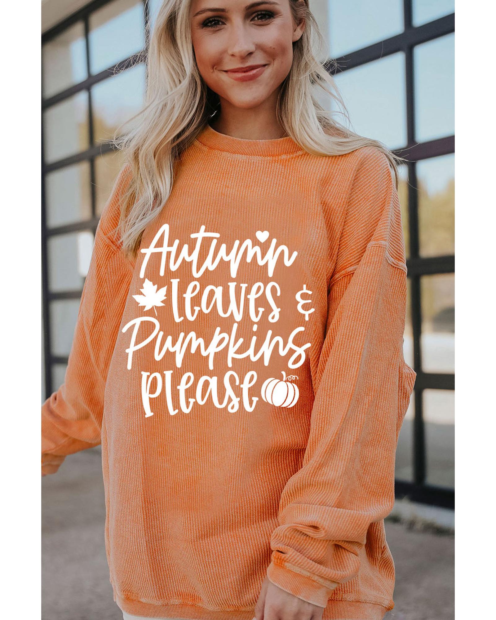 Orange Autumn Leaves Pumpkins Please Ribbed Oversized Sweatshirt - L 6
