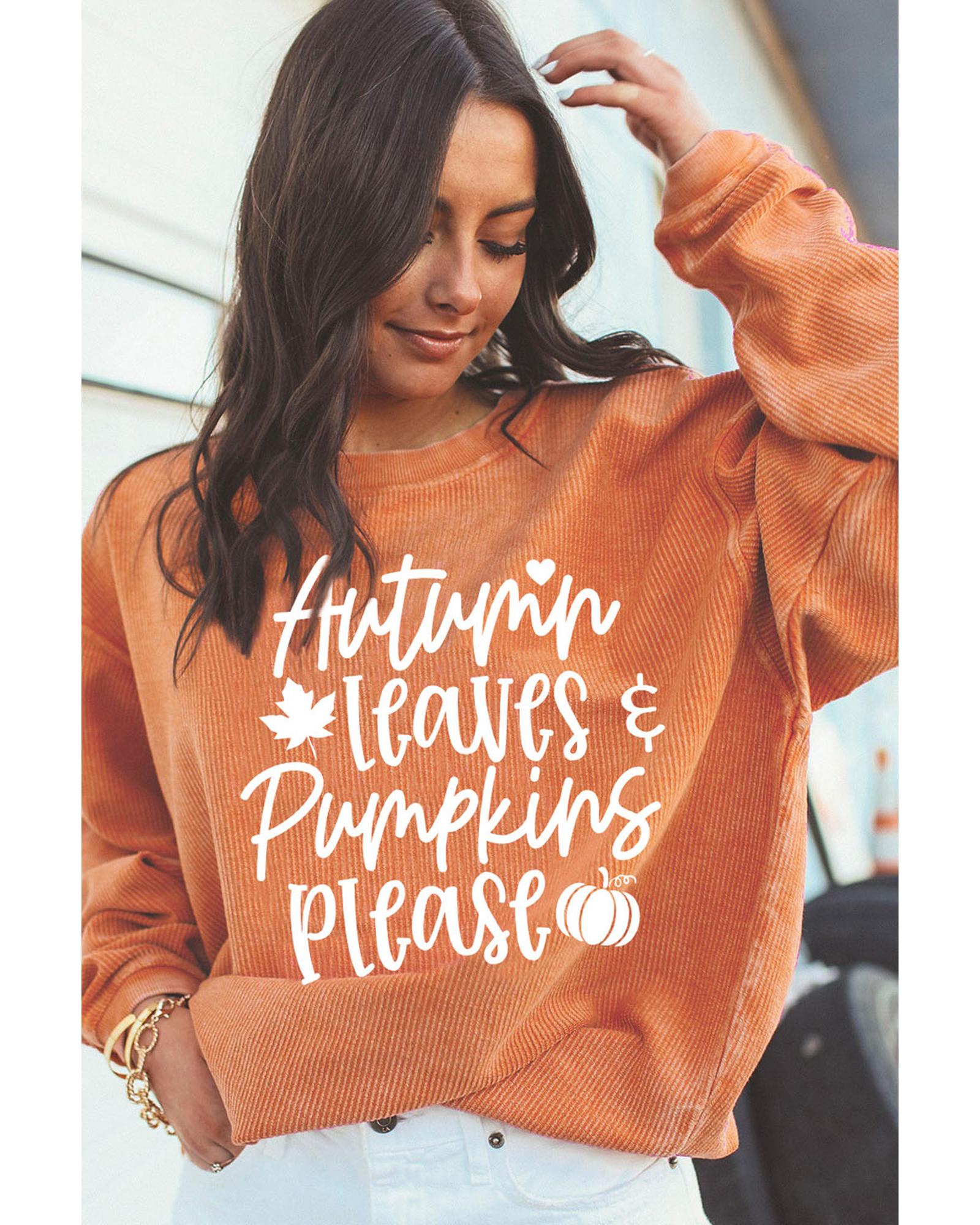 Orange Autumn Leaves Pumpkins Please Ribbed Oversized Sweatshirt - XL 3