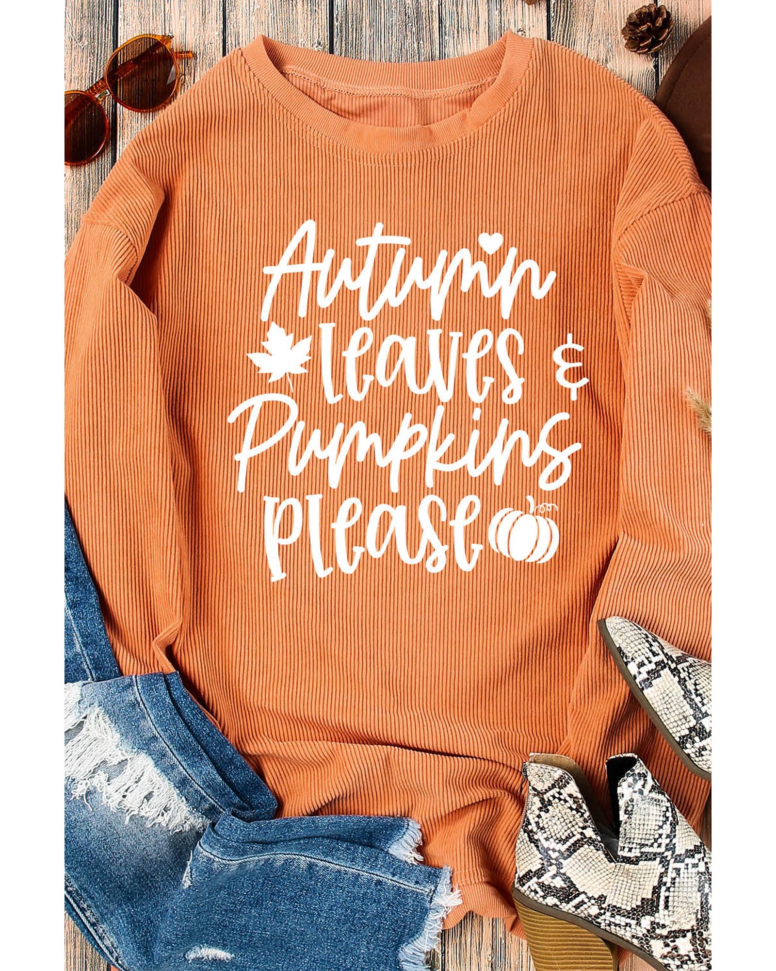 Orange Autumn Leaves Pumpkins Please Ribbed Oversized Sweatshirt - XL 6