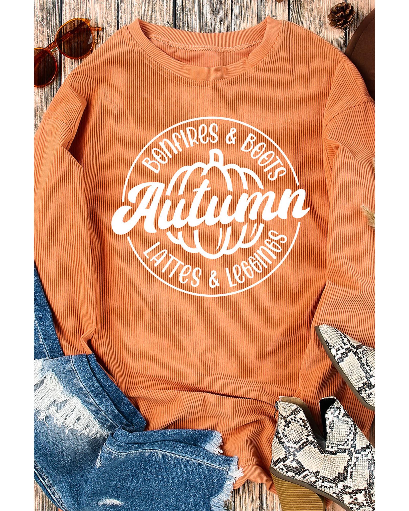 Orange Autumn Pumpkin Graphic Print Corded Oversized Sweatshirt - M 6