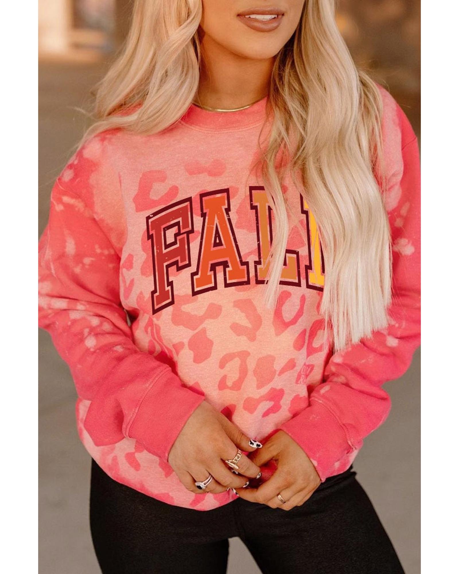 Pink FALL Leopard Print Long Sleeve Pullover Sweatshirt - L