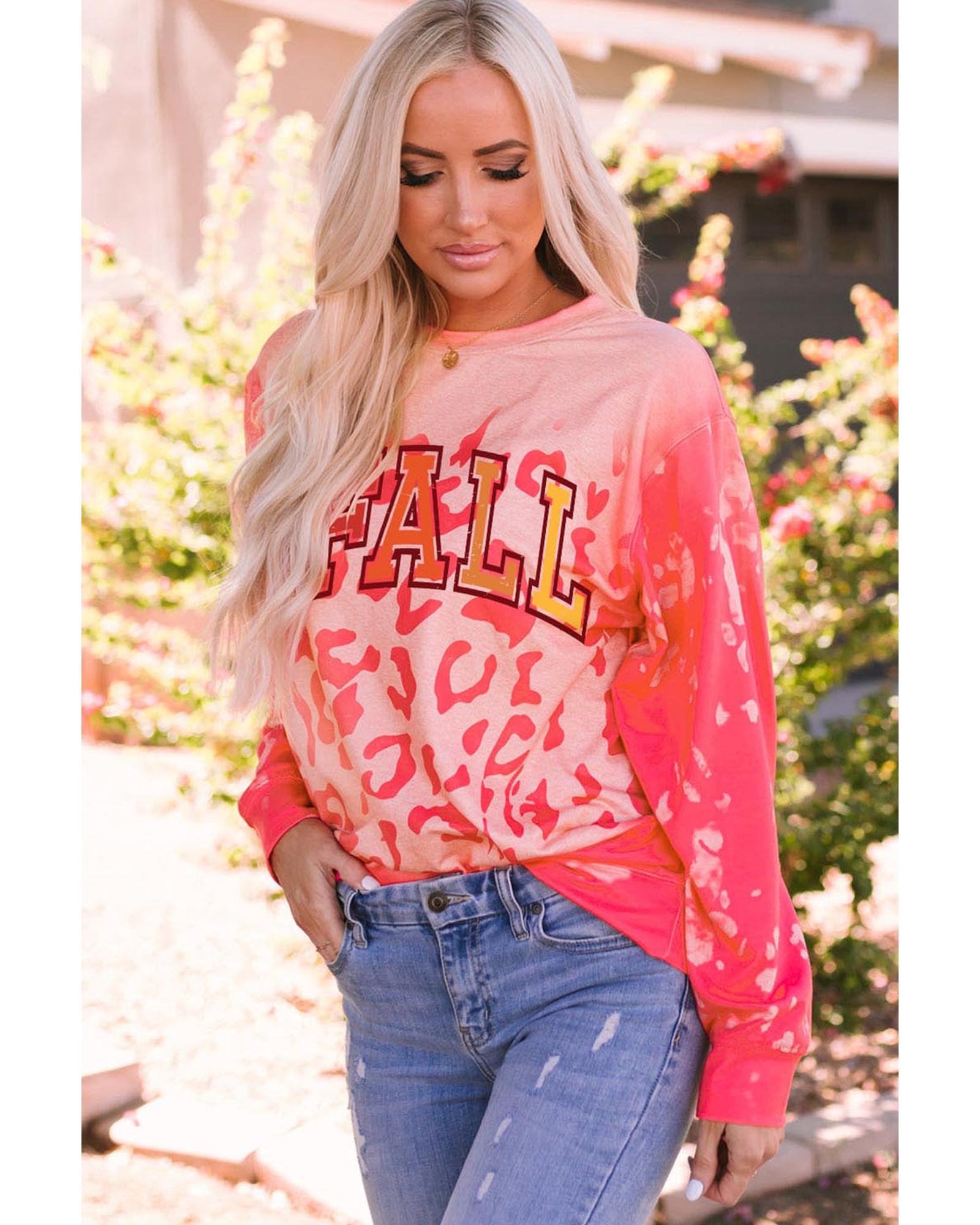 Pink FALL Leopard Print Long Sleeve Pullover Sweatshirt - L 7