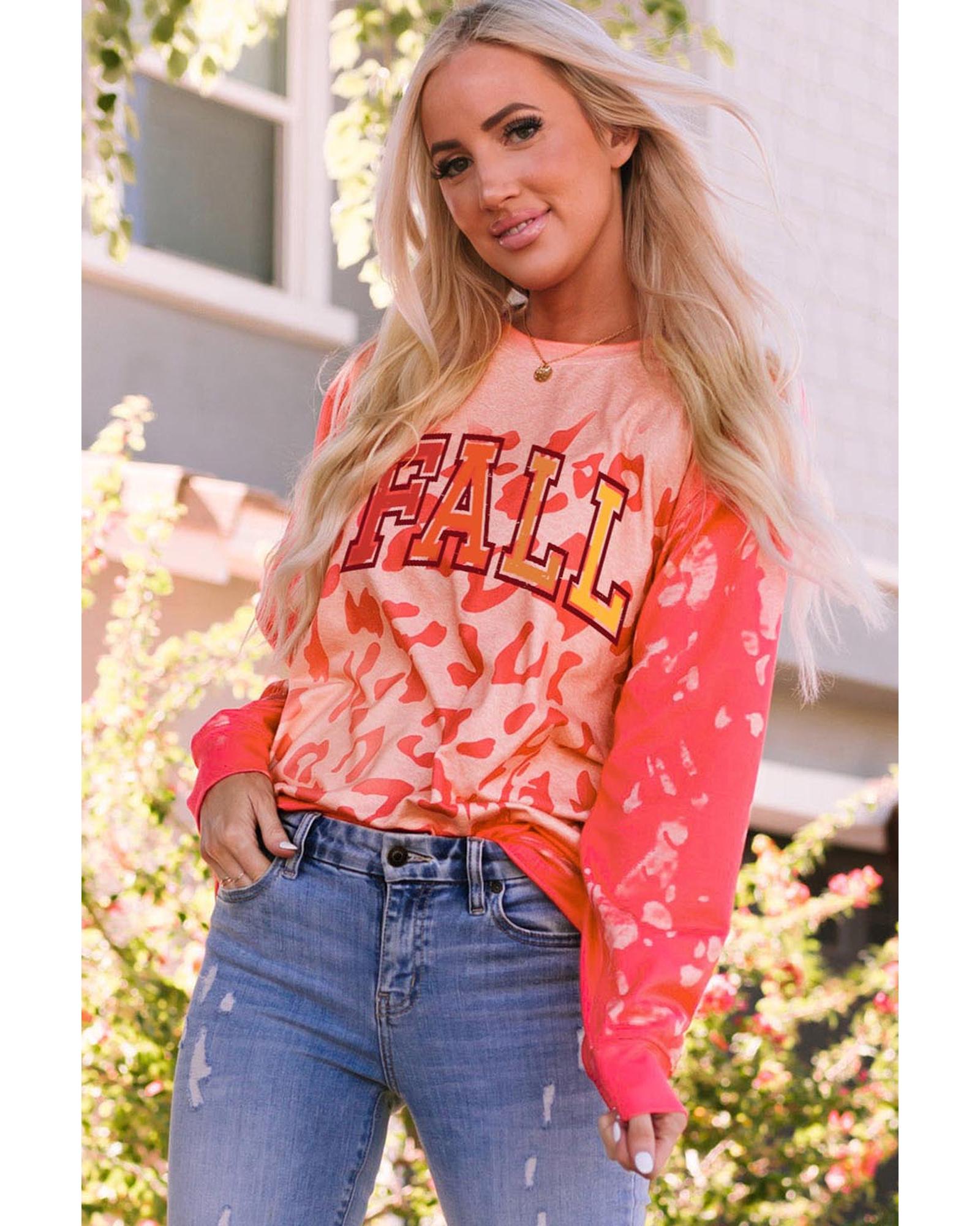 Pink FALL Leopard Print Long Sleeve Pullover Sweatshirt - M 3