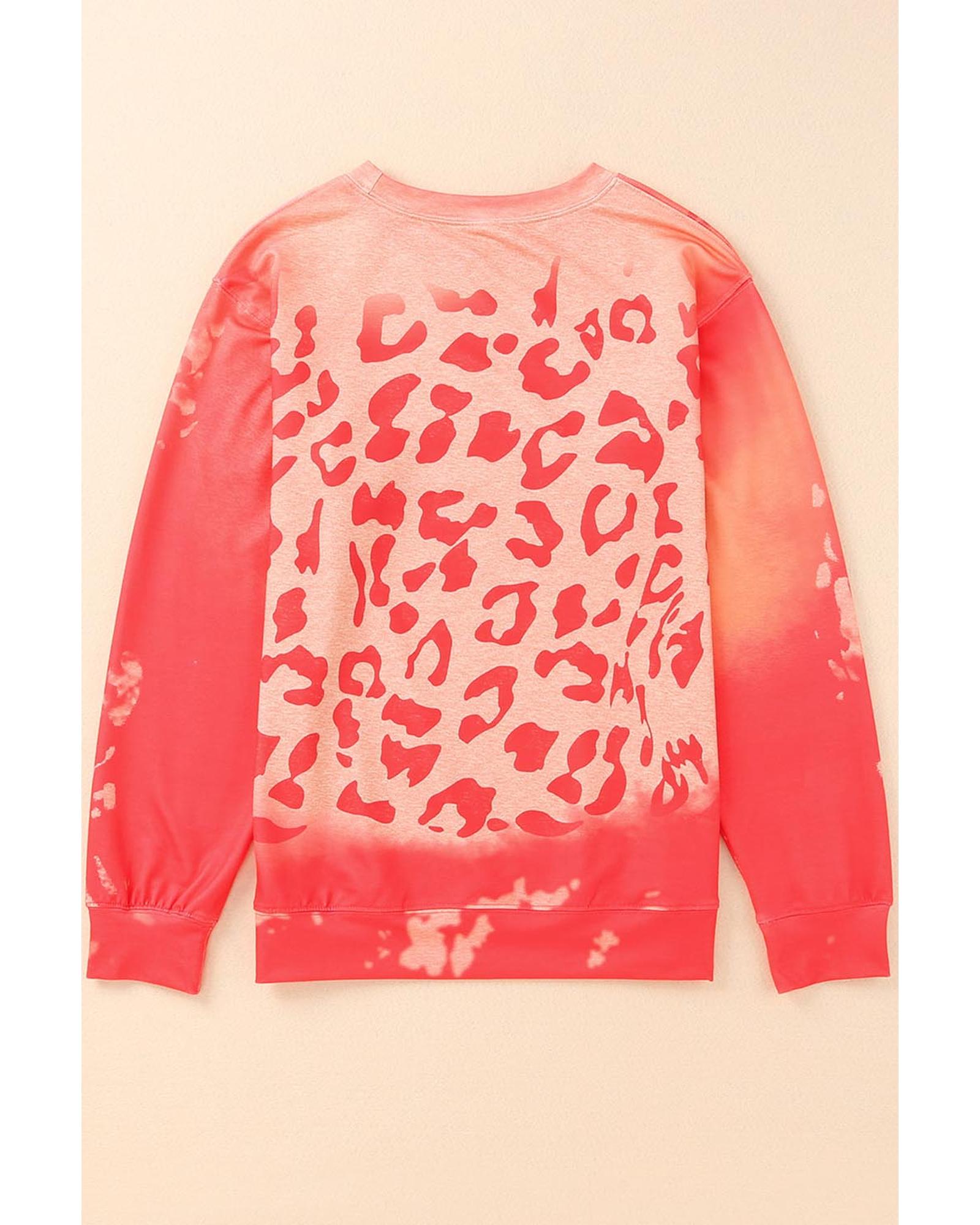 Pink FALL Leopard Print Long Sleeve Pullover Sweatshirt - S 4