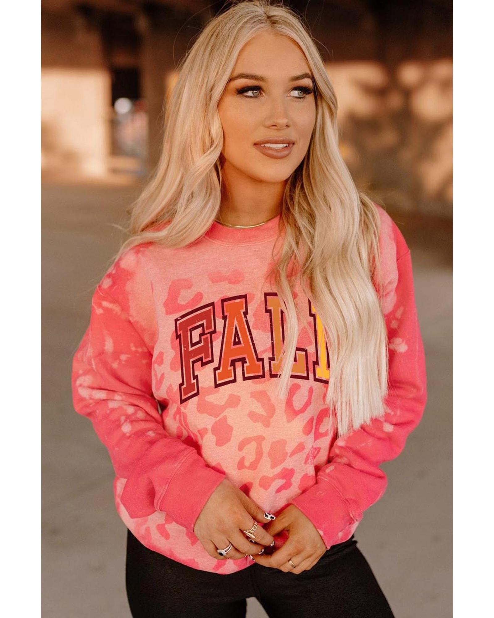 Pink FALL Leopard Print Long Sleeve Pullover Sweatshirt - S 5