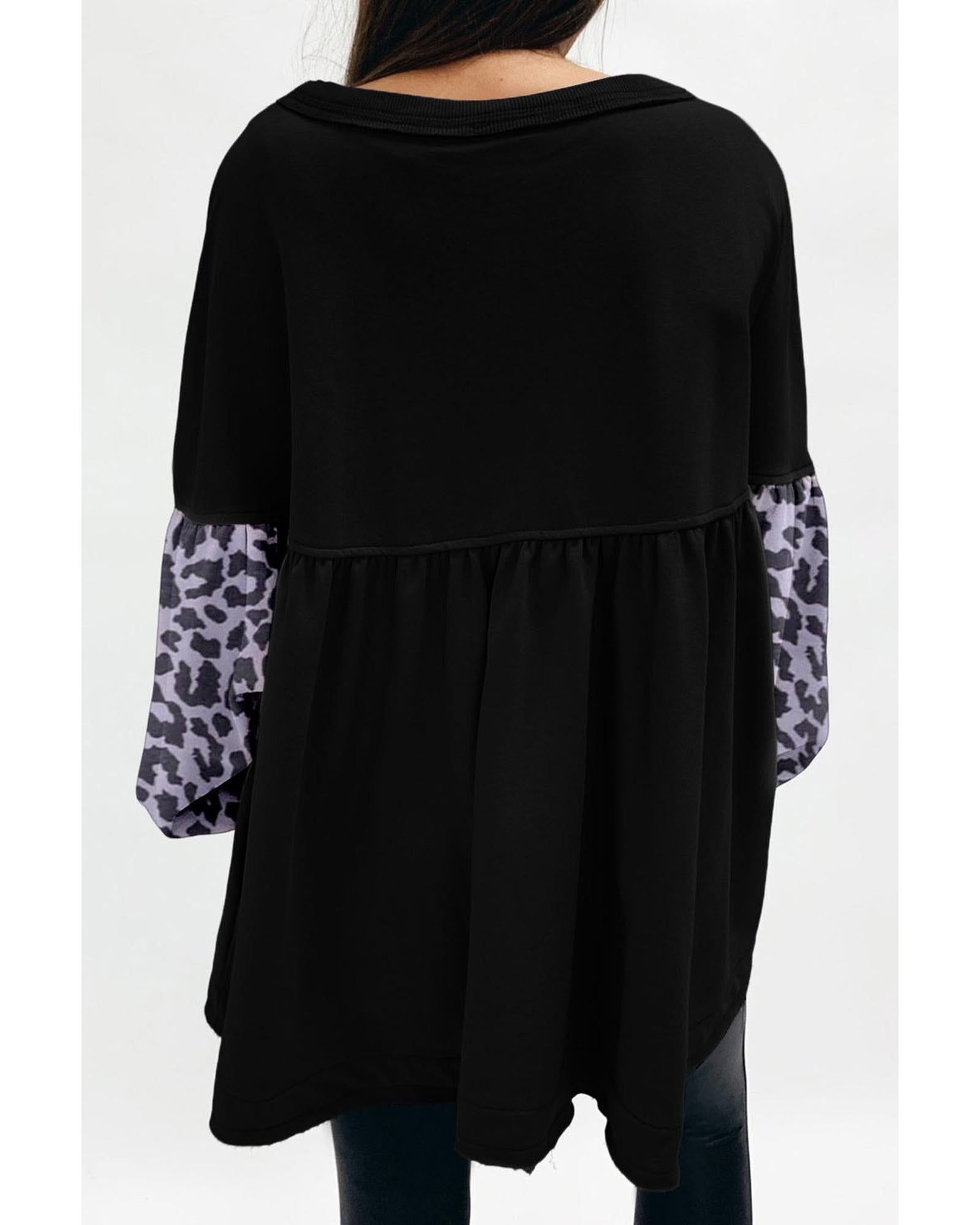 Azura Exchange Leopard Splicing Ruffle Sweatshirt - L