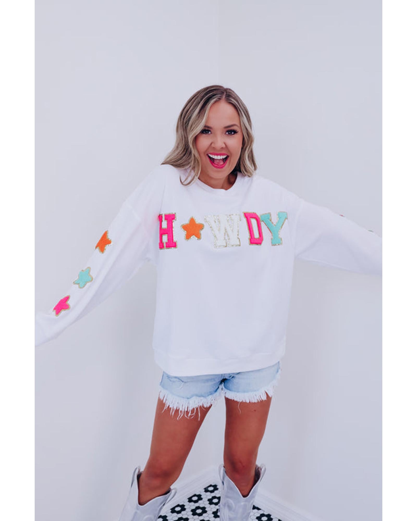 Azura Exchange White Glitter Howdy Patch Graphic Casual Sweatshirt - S 4