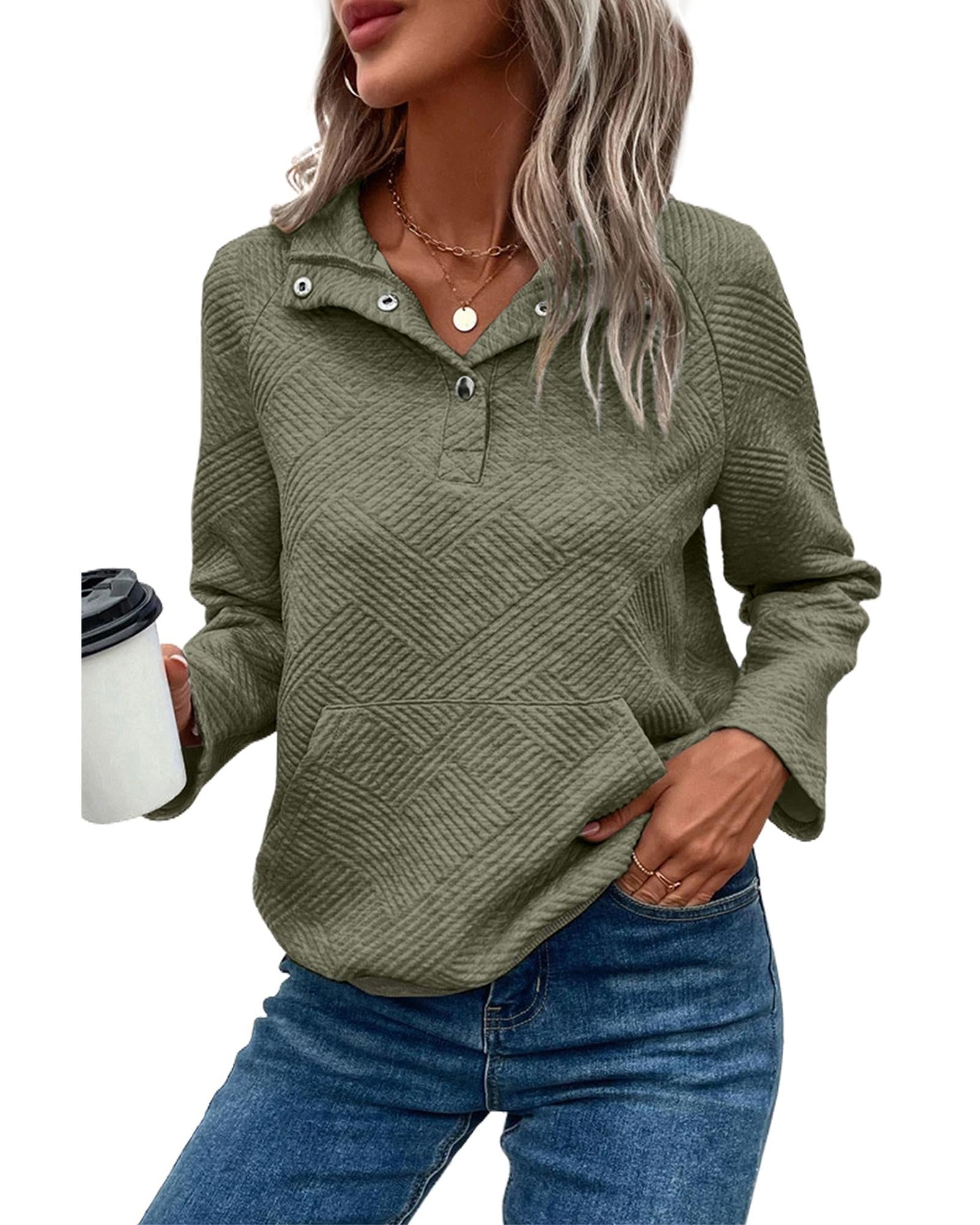 Laurel Green Textured Knit Buttoned Kangaroo Pocket Sweatshirt - M