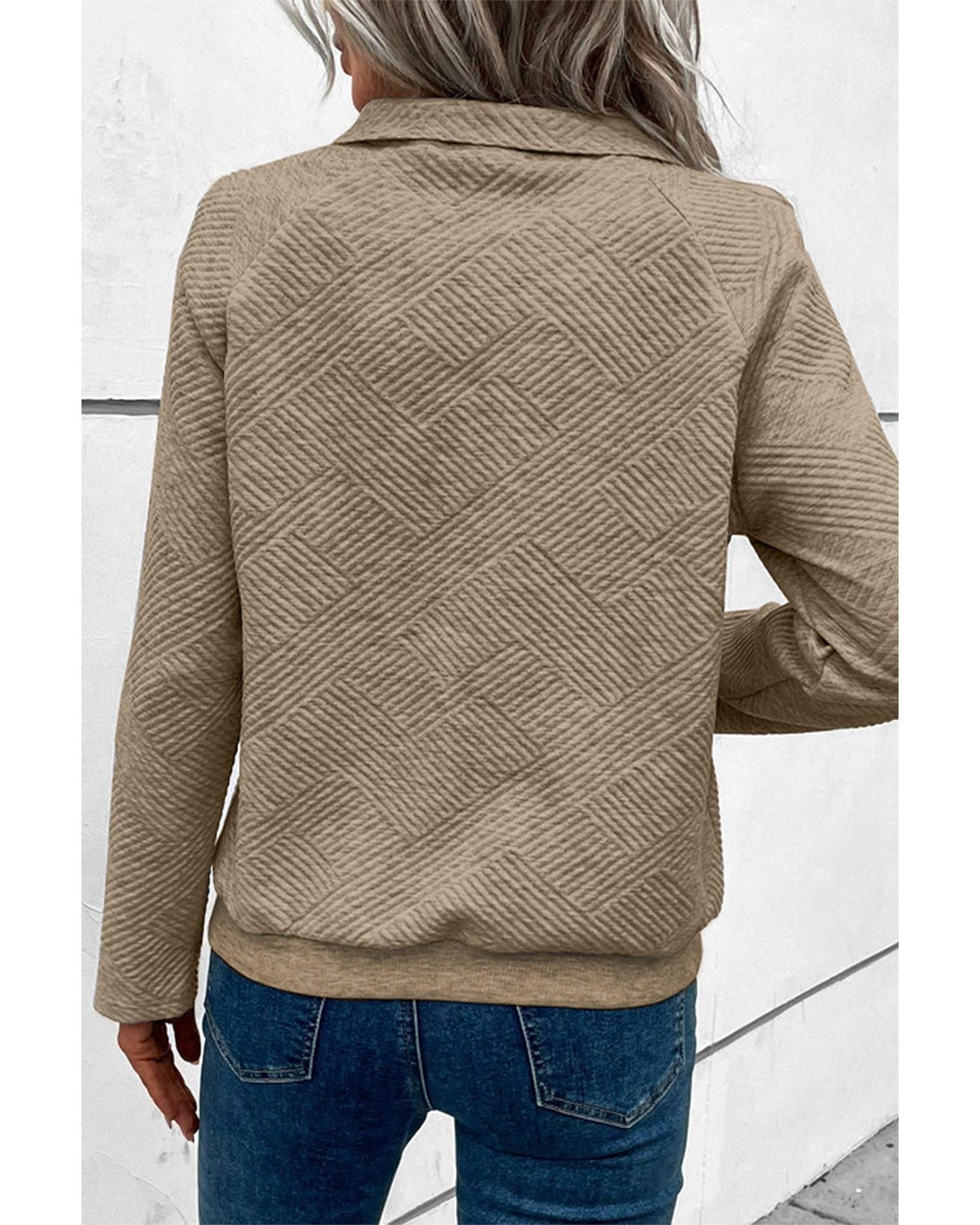 Pale Khaki Textured Knit Buttoned Kangaroo Pocket Sweatshirt - L