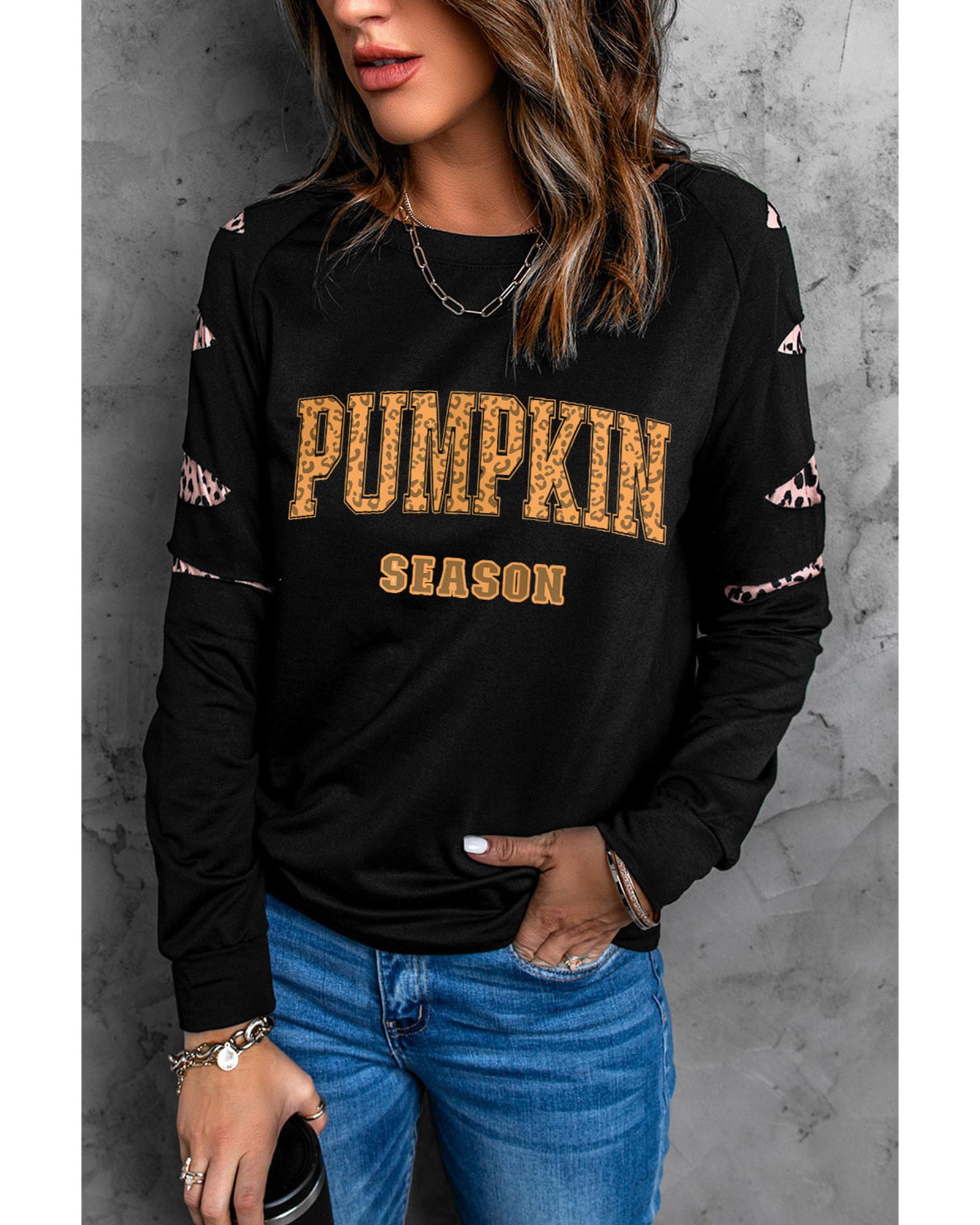 Black Leopard PUMPKIN SEASON Graphic Ripped Sleeve Sweatshirt - L 7
