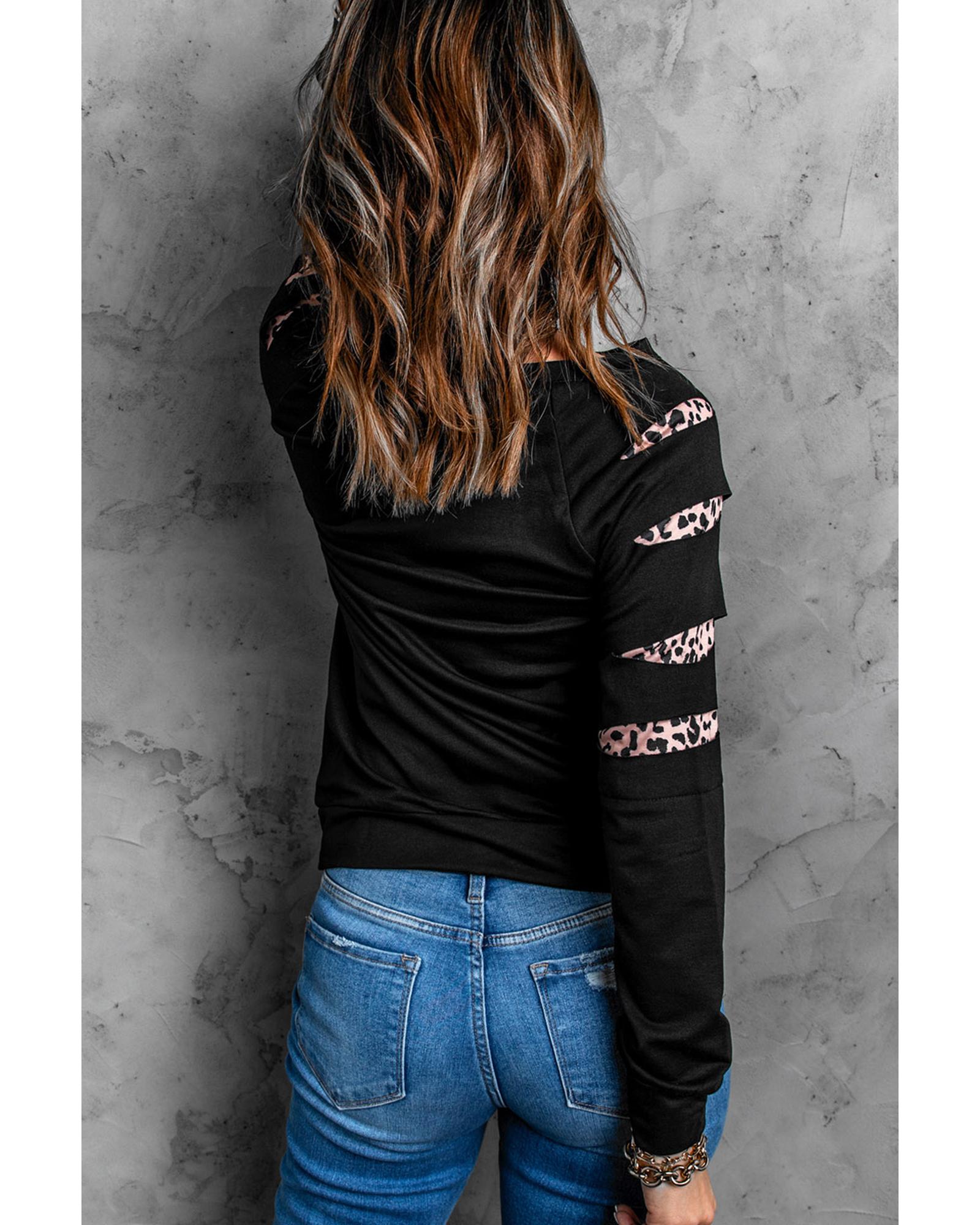 Black Leopard PUMPKIN SEASON Graphic Ripped Sleeve Sweatshirt - M