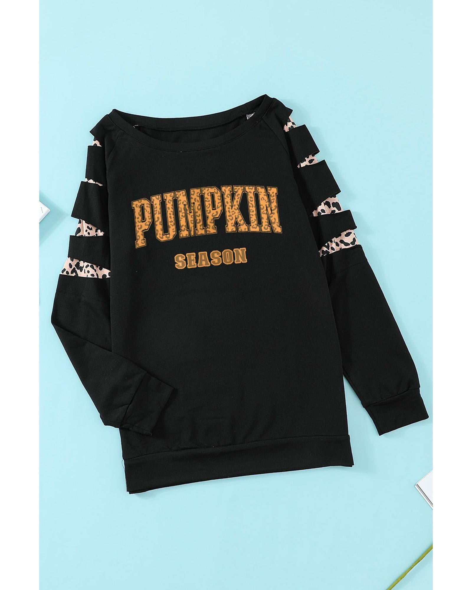 Black Leopard PUMPKIN SEASON Graphic Ripped Sleeve Sweatshirt - S