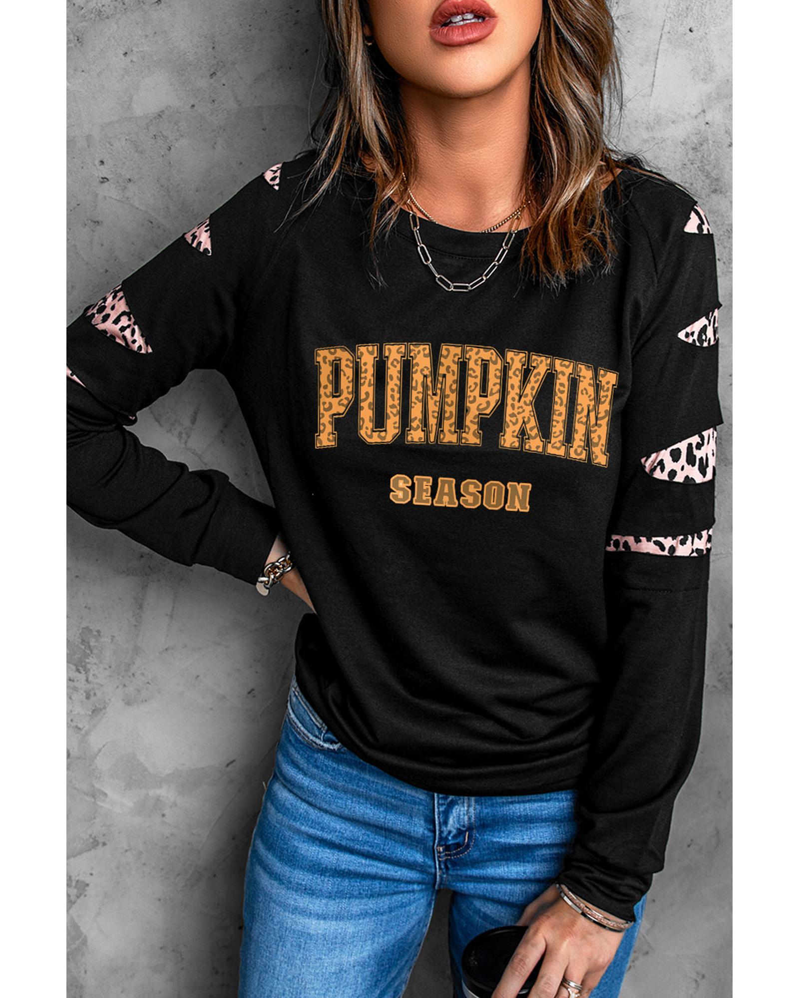 Black Leopard PUMPKIN SEASON Graphic Ripped Sleeve Sweatshirt - S 4
