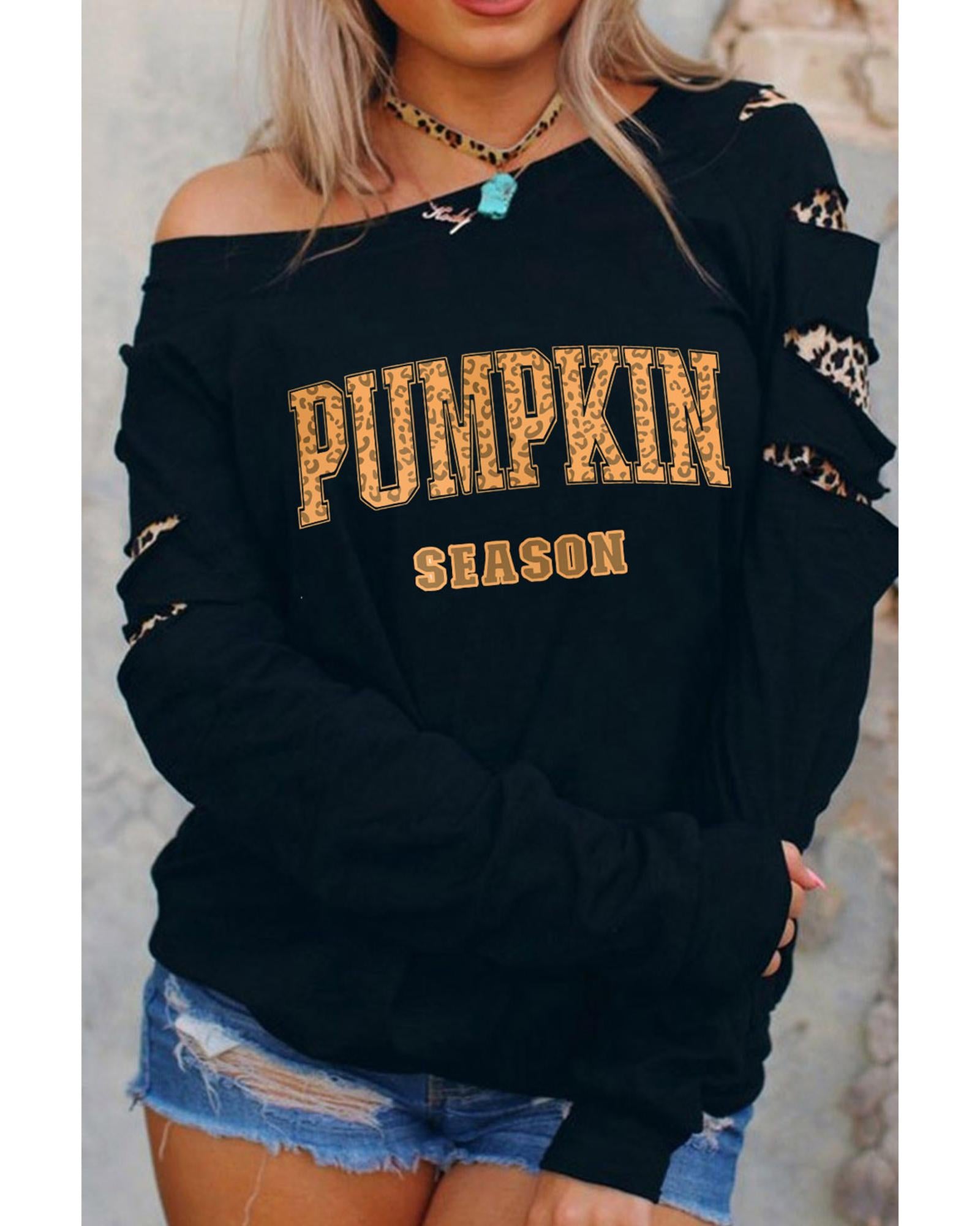 Black Leopard PUMPKIN SEASON Graphic Ripped Sleeve Sweatshirt - S 5