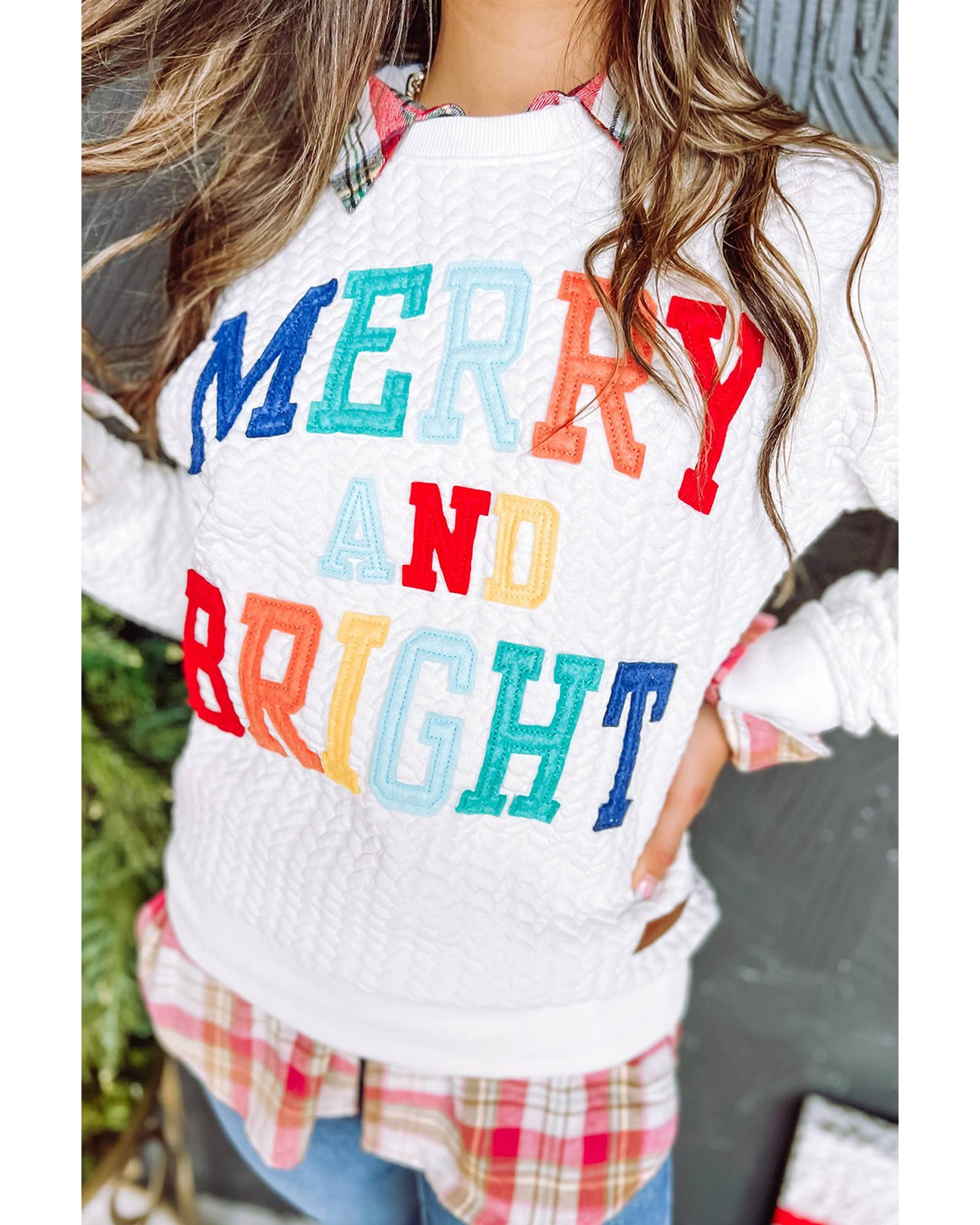 Bright White Merry And Bright Cable Knit Pullover Sweatshirt - M