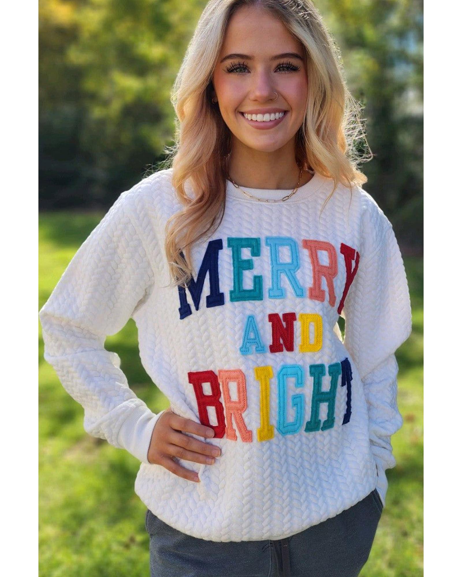 Bright White Merry And Bright Cable Knit Pullover Sweatshirt - M