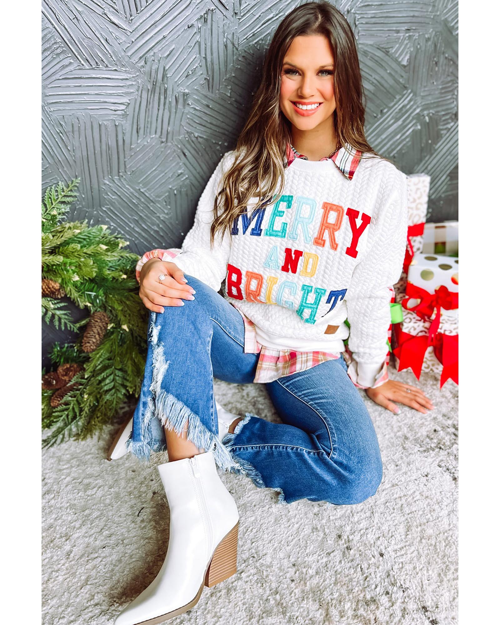 Bright White Merry And Bright Cable Knit Pullover Sweatshirt - XL