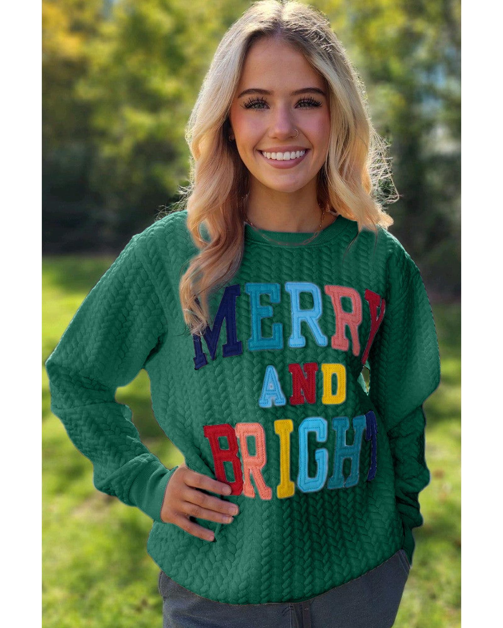 Blackish Green Merry And Bright Cable Knit Pullover Sweatshirt - M 3