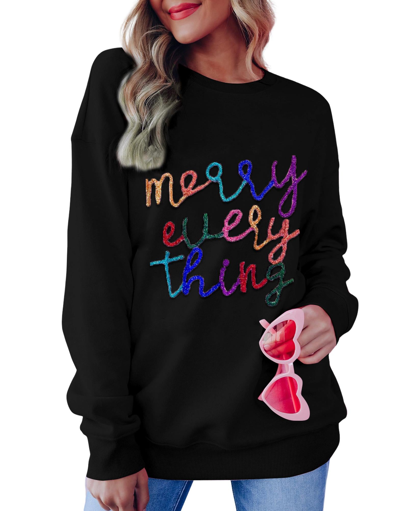 Black Merry Every Thing Glitter Slogan Sweatshirt - XL