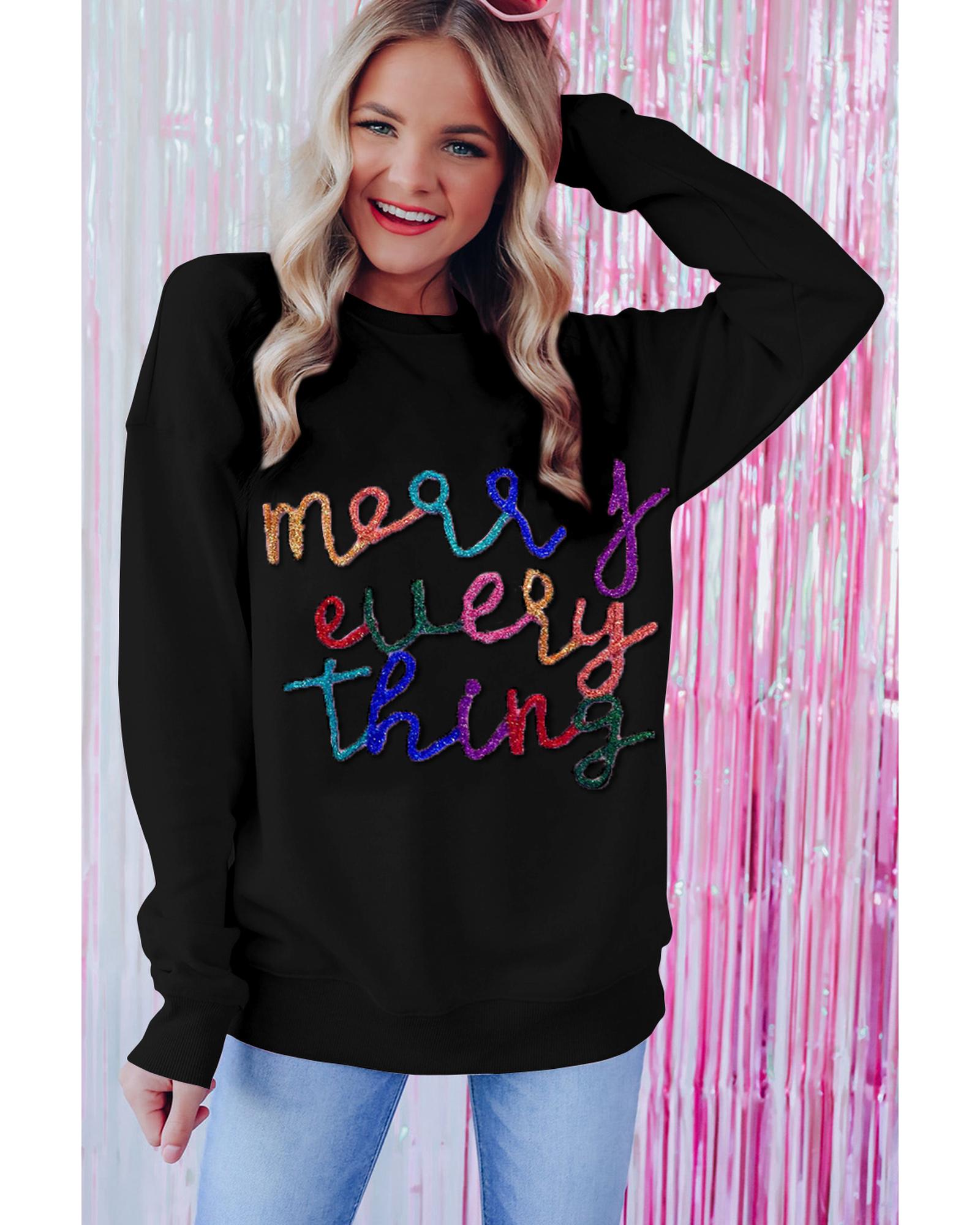 Black Merry Every Thing Glitter Slogan Sweatshirt - XL 4