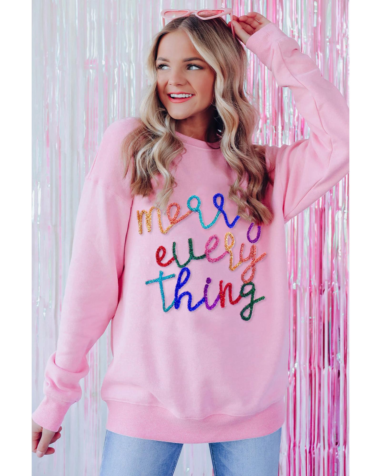 Peach Blossom Merry Every Thing Glitter Slogan Sweatshirt - XL 4