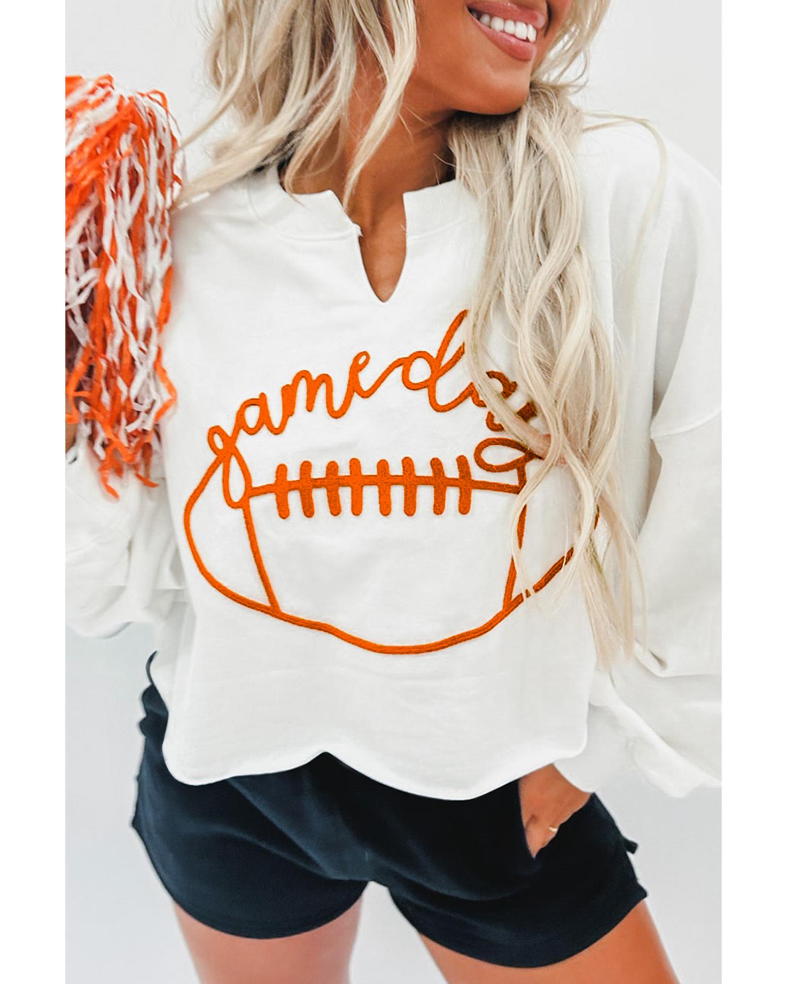 Bright White Game Day Lettering Rugby Notched Neck Sweatshirt - XL 5