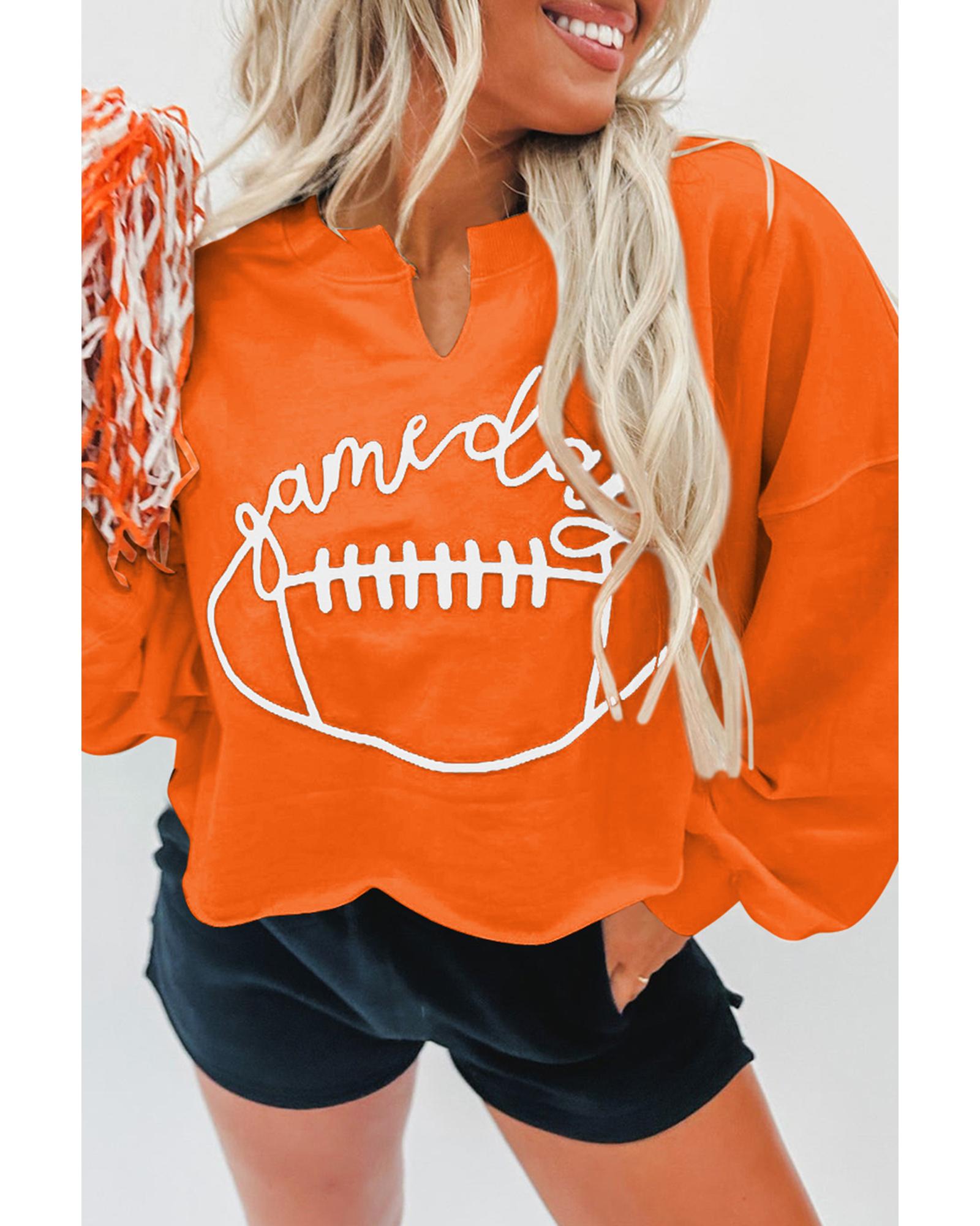 Orange Game Day Lettering Rugby Notched Neck Sweatshirt - M 5
