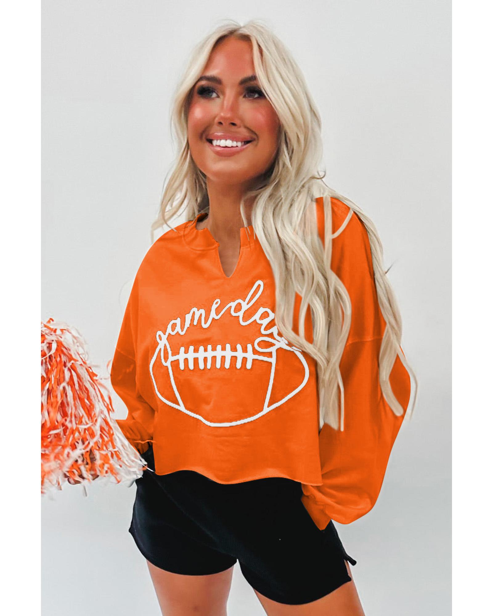 Orange Game Day Lettering Rugby Notched Neck Sweatshirt - S 4