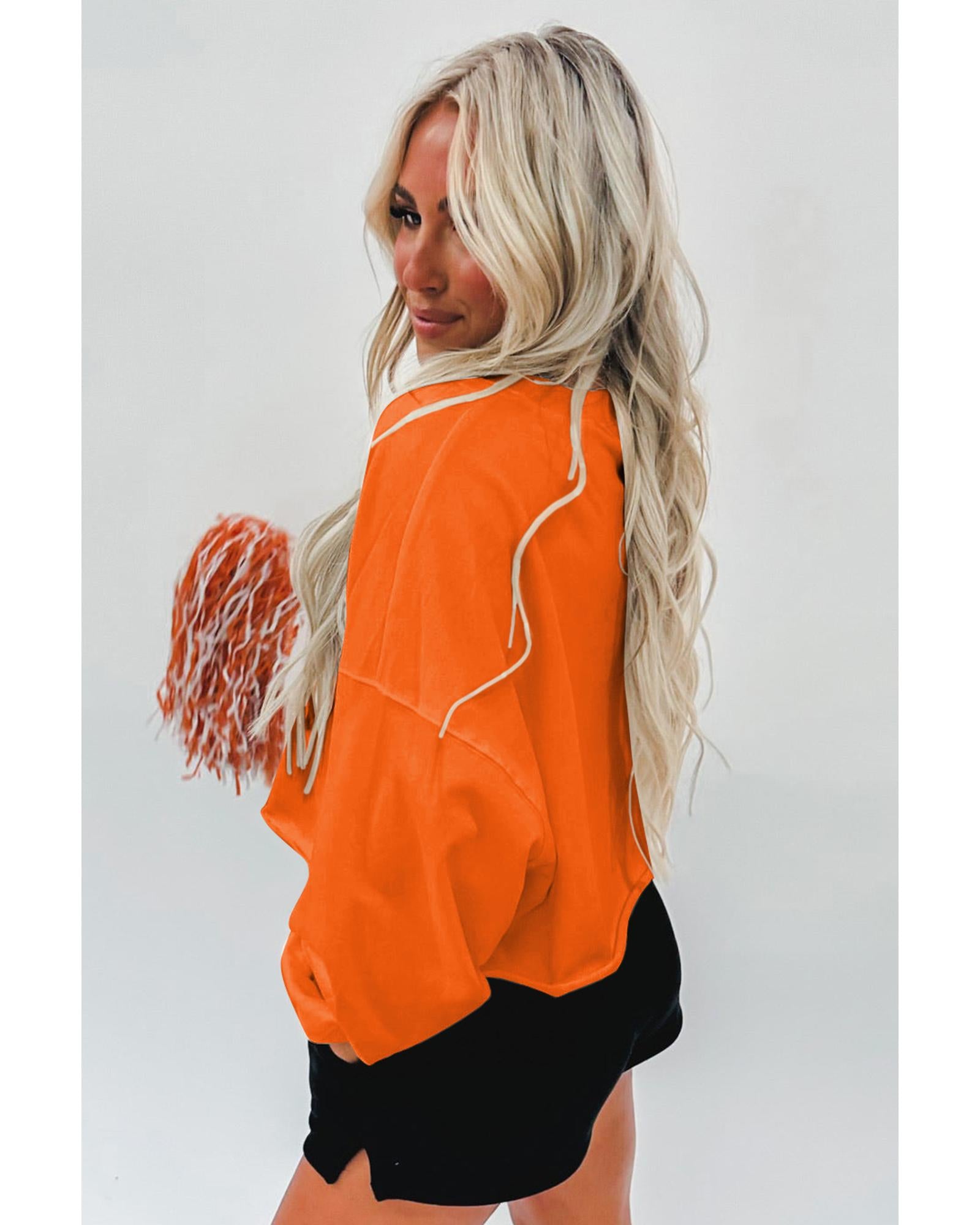 Orange Game Day Lettering Rugby Notched Neck Sweatshirt - XL
