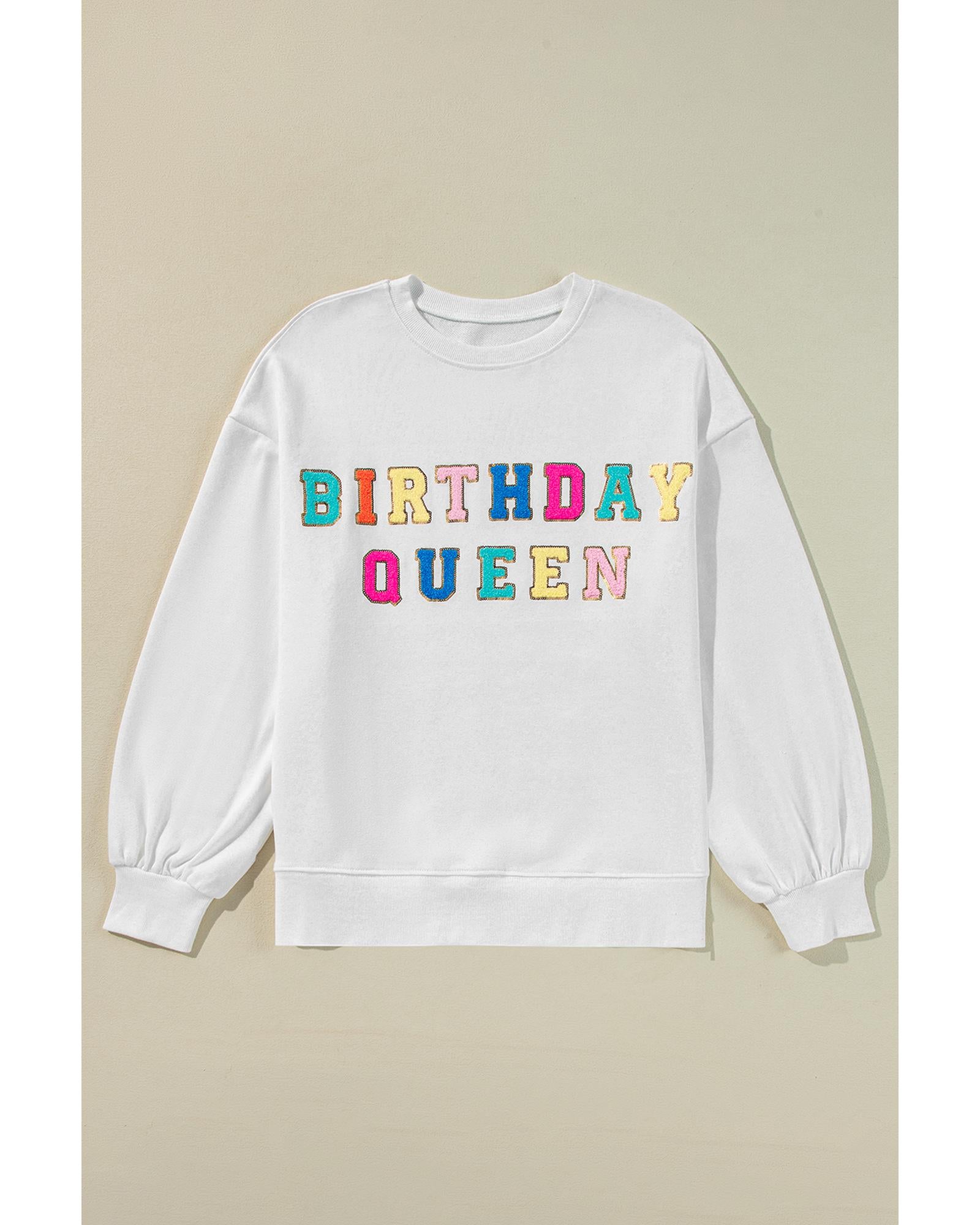 White BIRTHDAY QUEEN Graphic Balloon Sleeve Sweatshirt - L 8