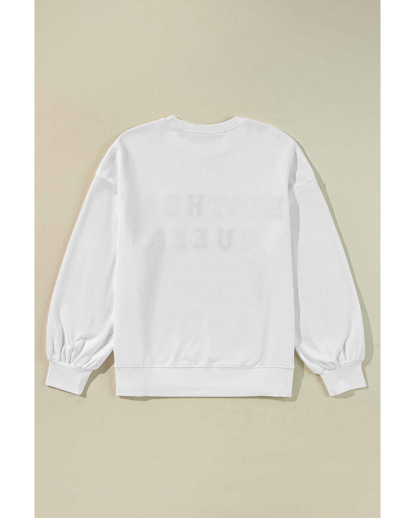 White BIRTHDAY QUEEN Graphic Balloon Sleeve Sweatshirt - M 3
