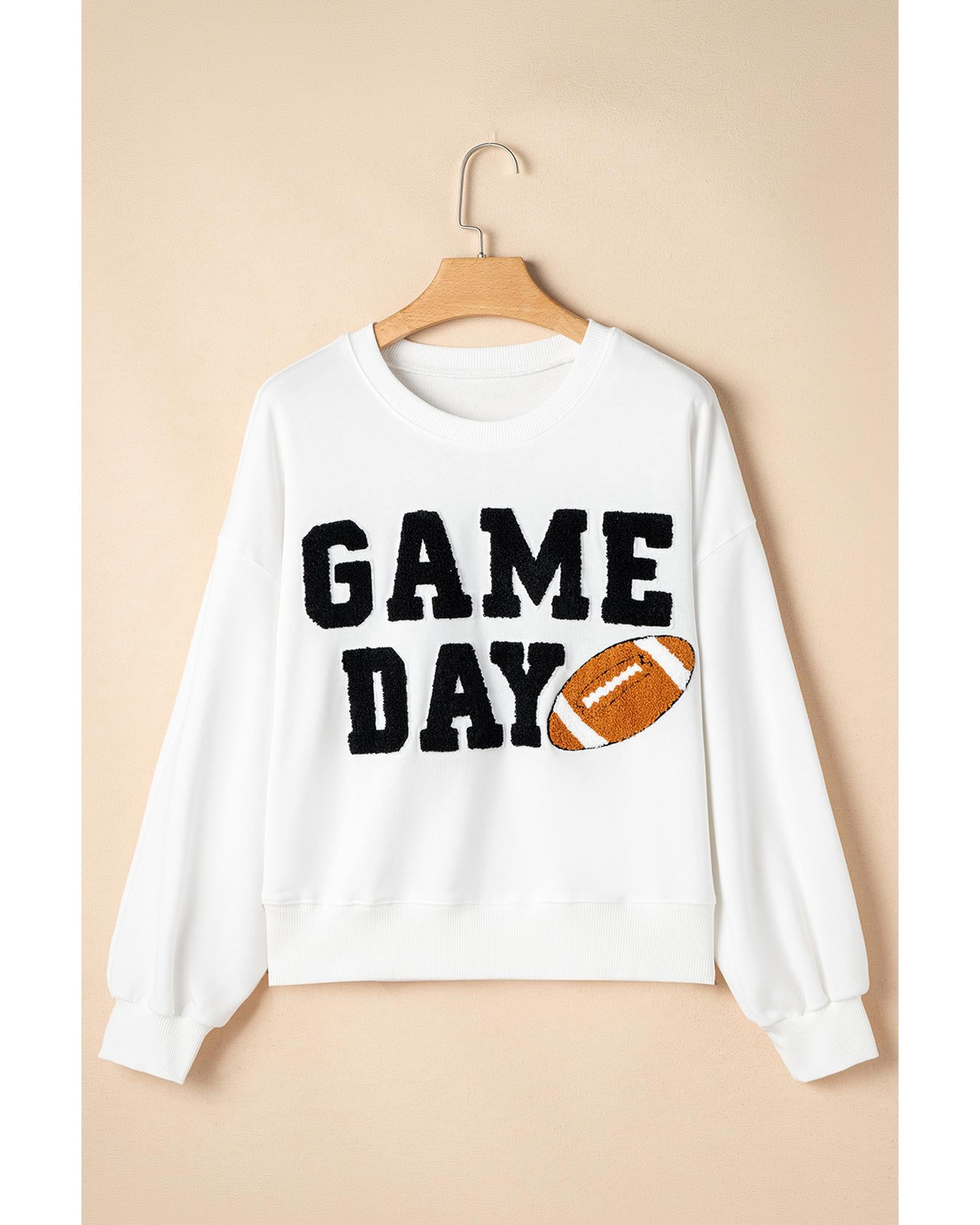 White GAME DAY Graphic Varsity Pullover Sweatshirt - 2XL