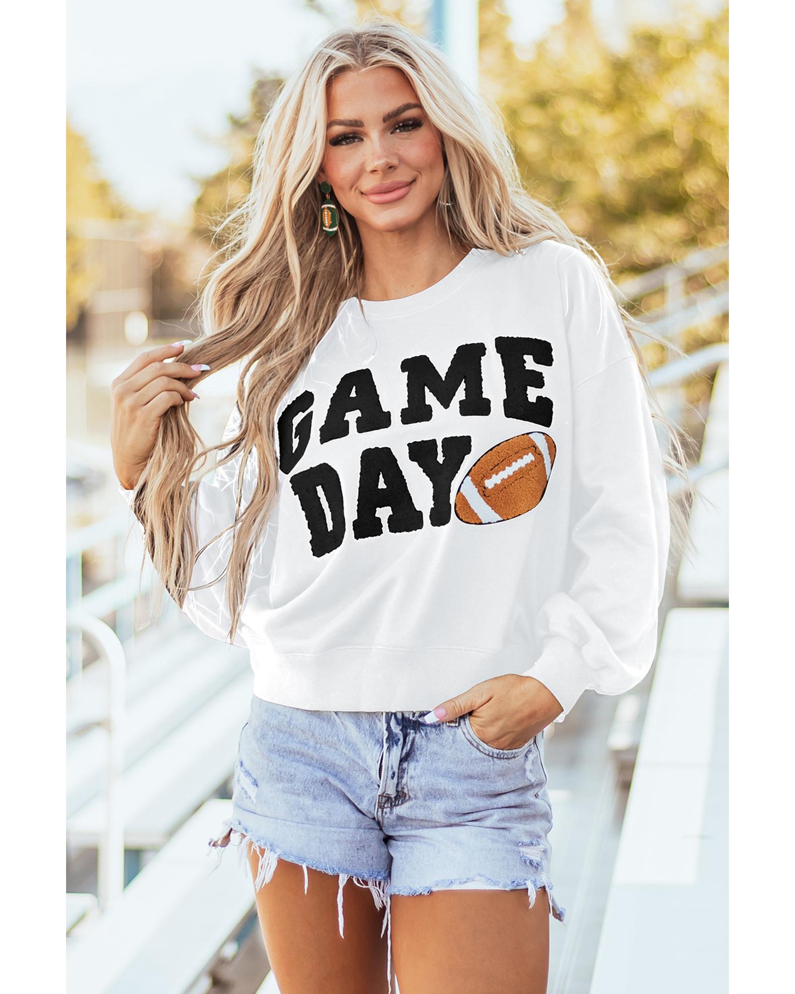 White GAME DAY Graphic Varsity Pullover Sweatshirt - 2XL 4