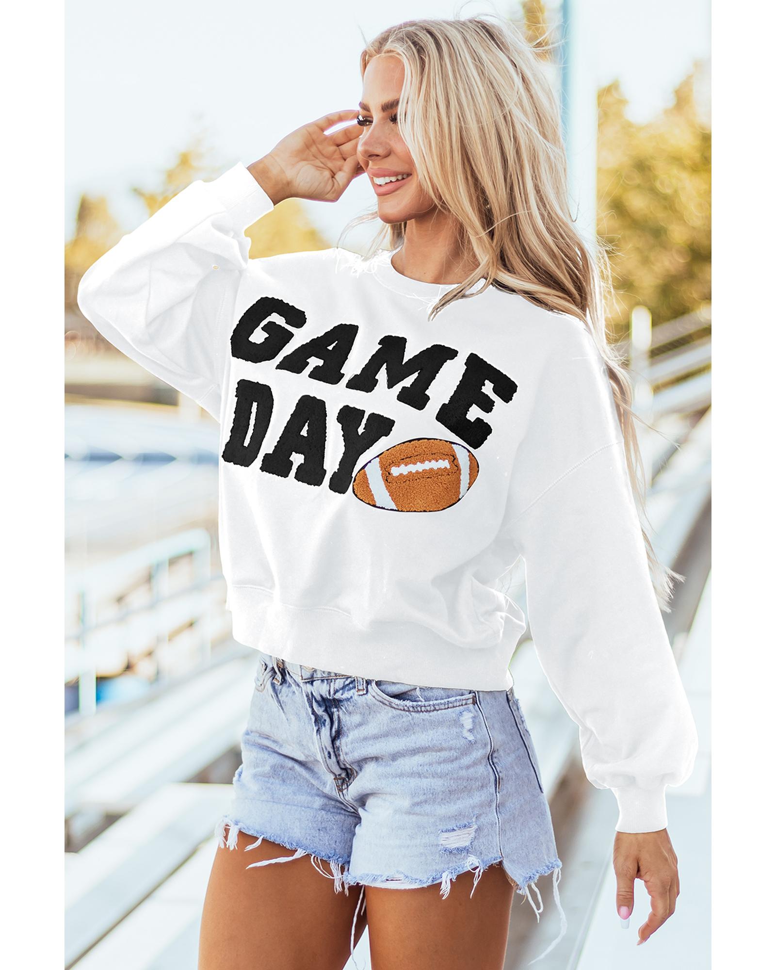 White GAME DAY Graphic Varsity Pullover Sweatshirt - L