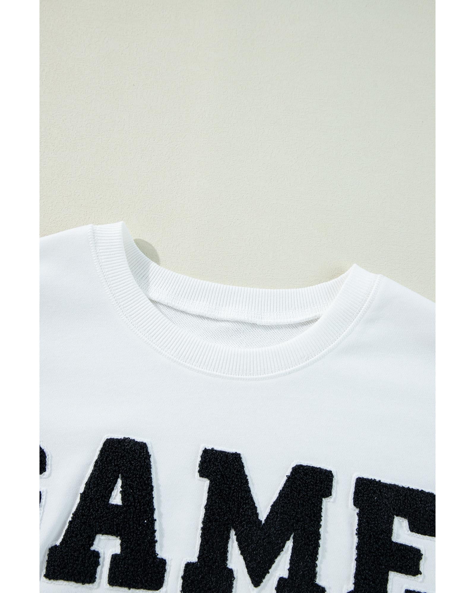 White GAME DAY Graphic Varsity Pullover Sweatshirt - L 6