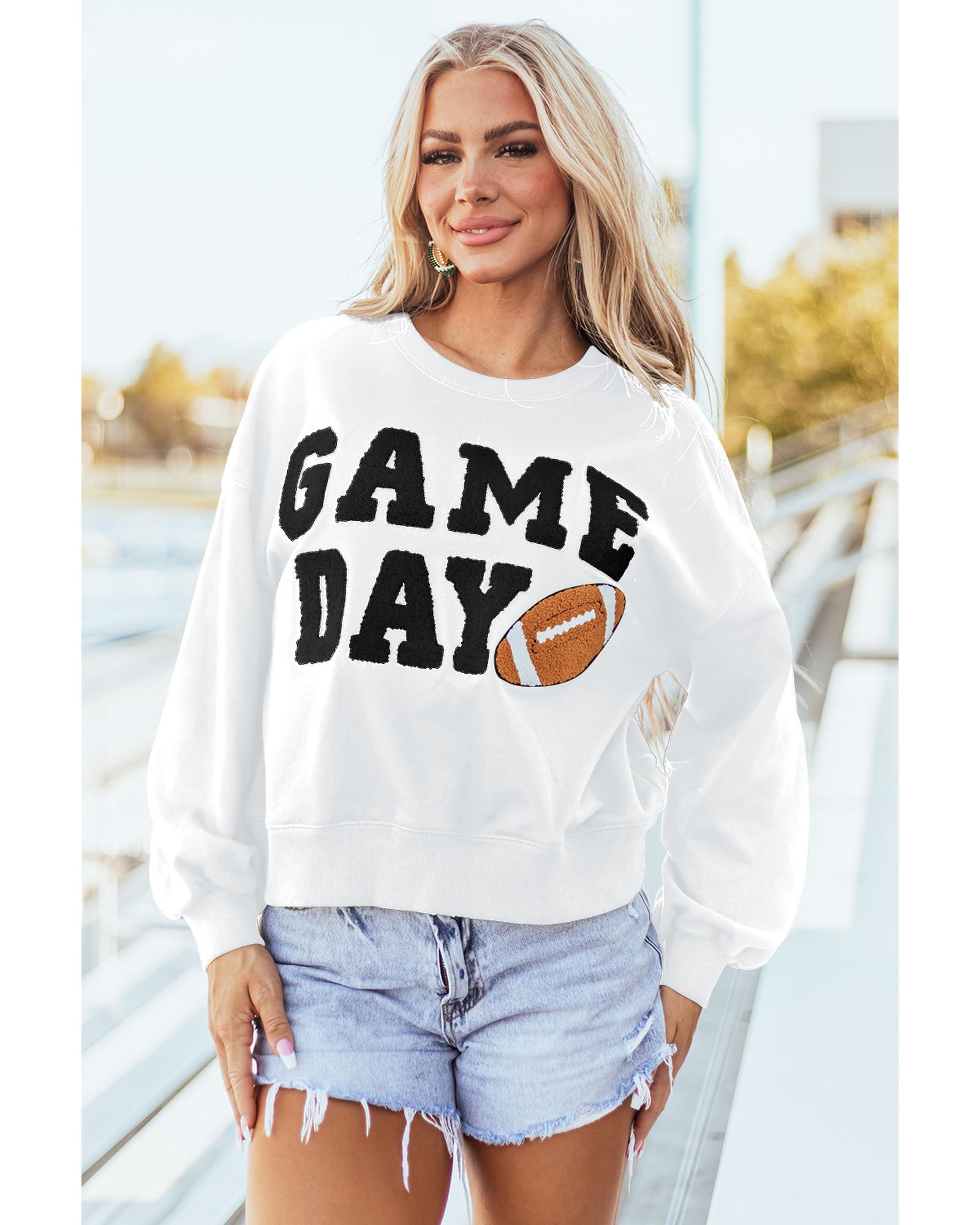 White GAME DAY Graphic Varsity Pullover Sweatshirt - XL 5