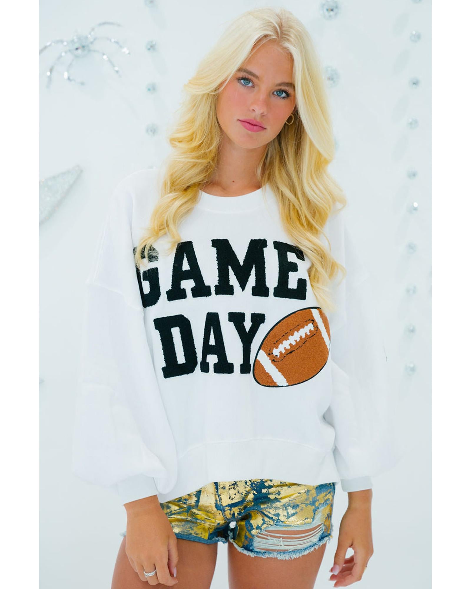 White GAME DAY Graphic Varsity Pullover Sweatshirt - XL 8