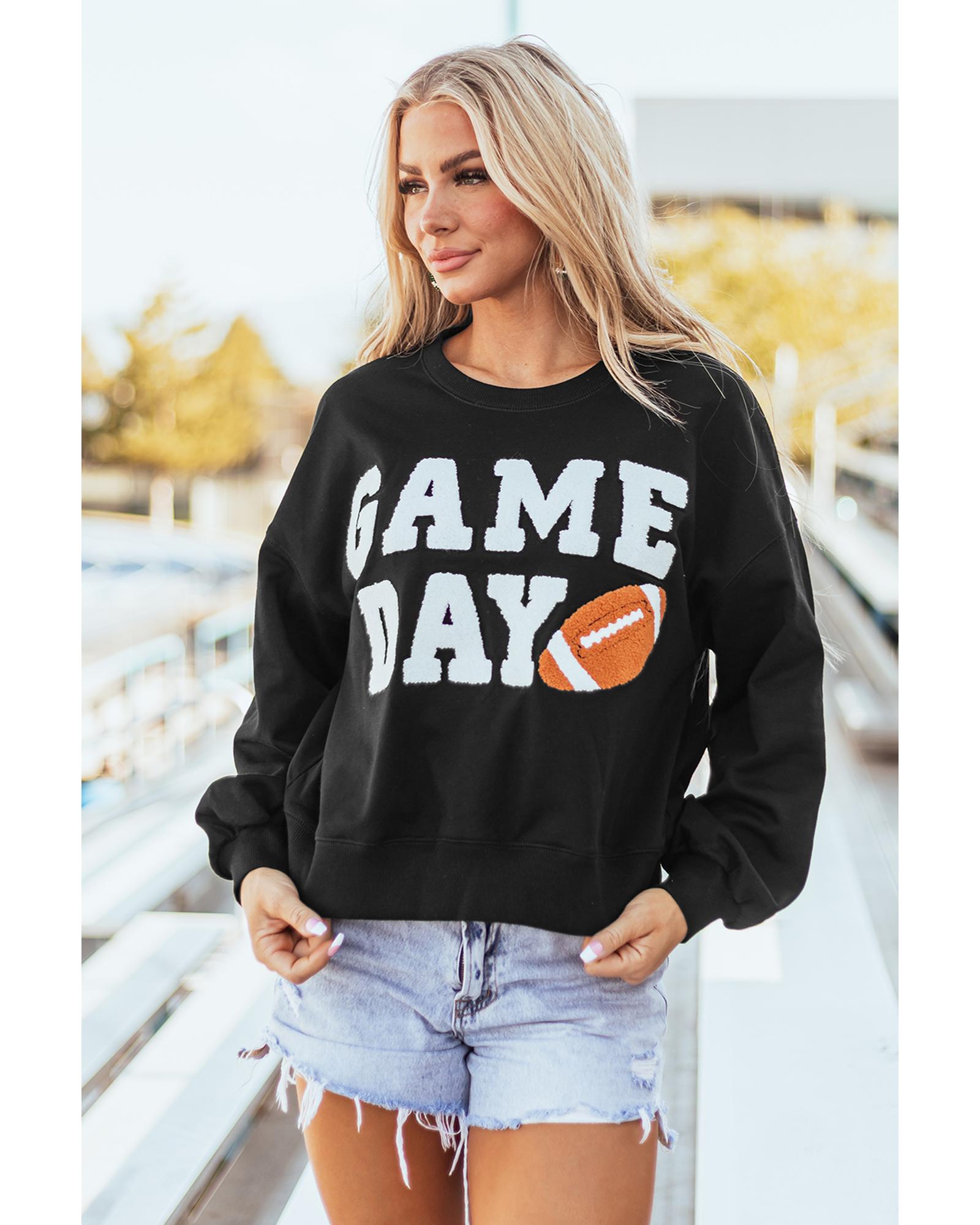 Black GAME DAY Graphic Varsity Pullover Sweatshirt - 2XL 4