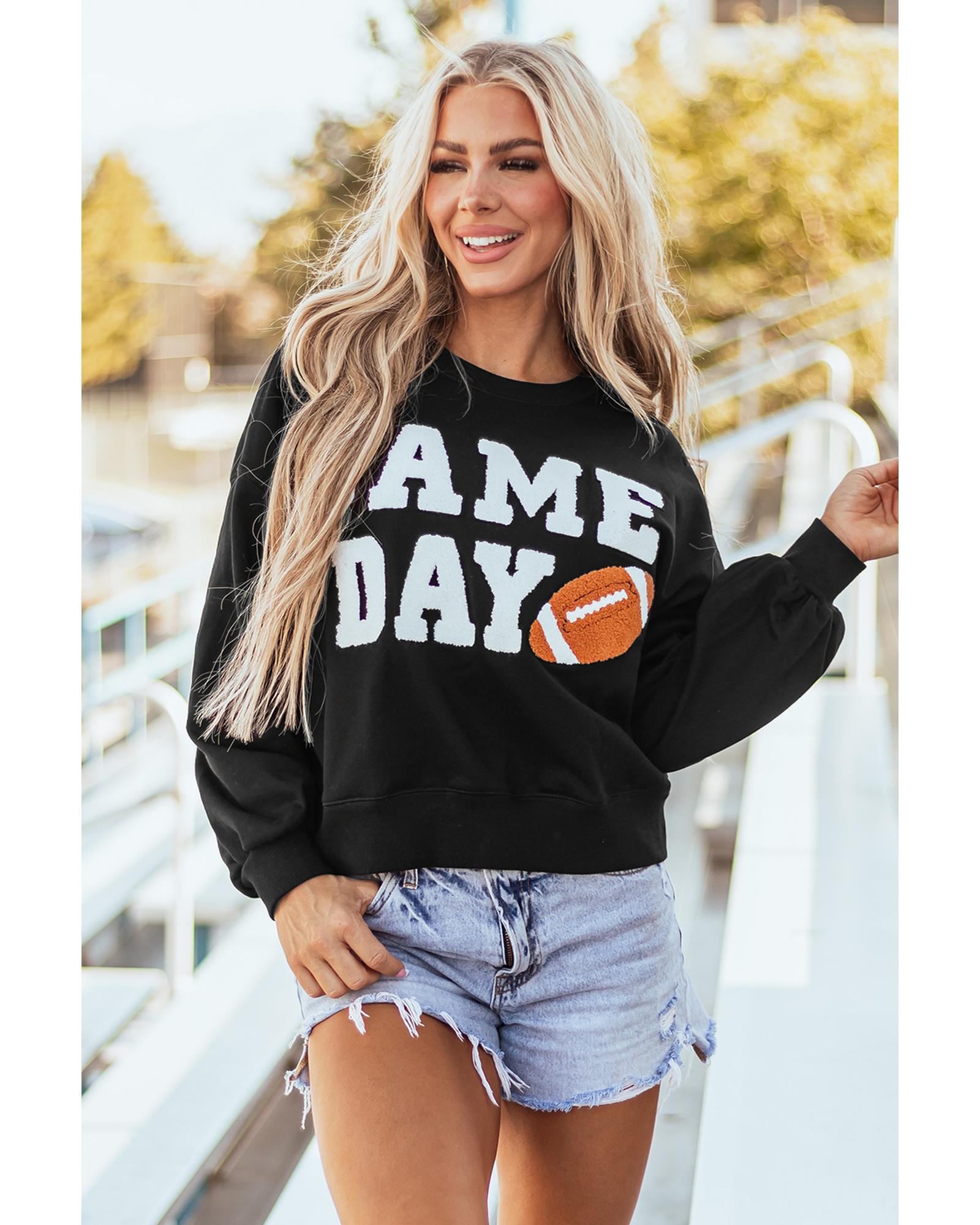 Black GAME DAY Graphic Varsity Pullover Sweatshirt - M