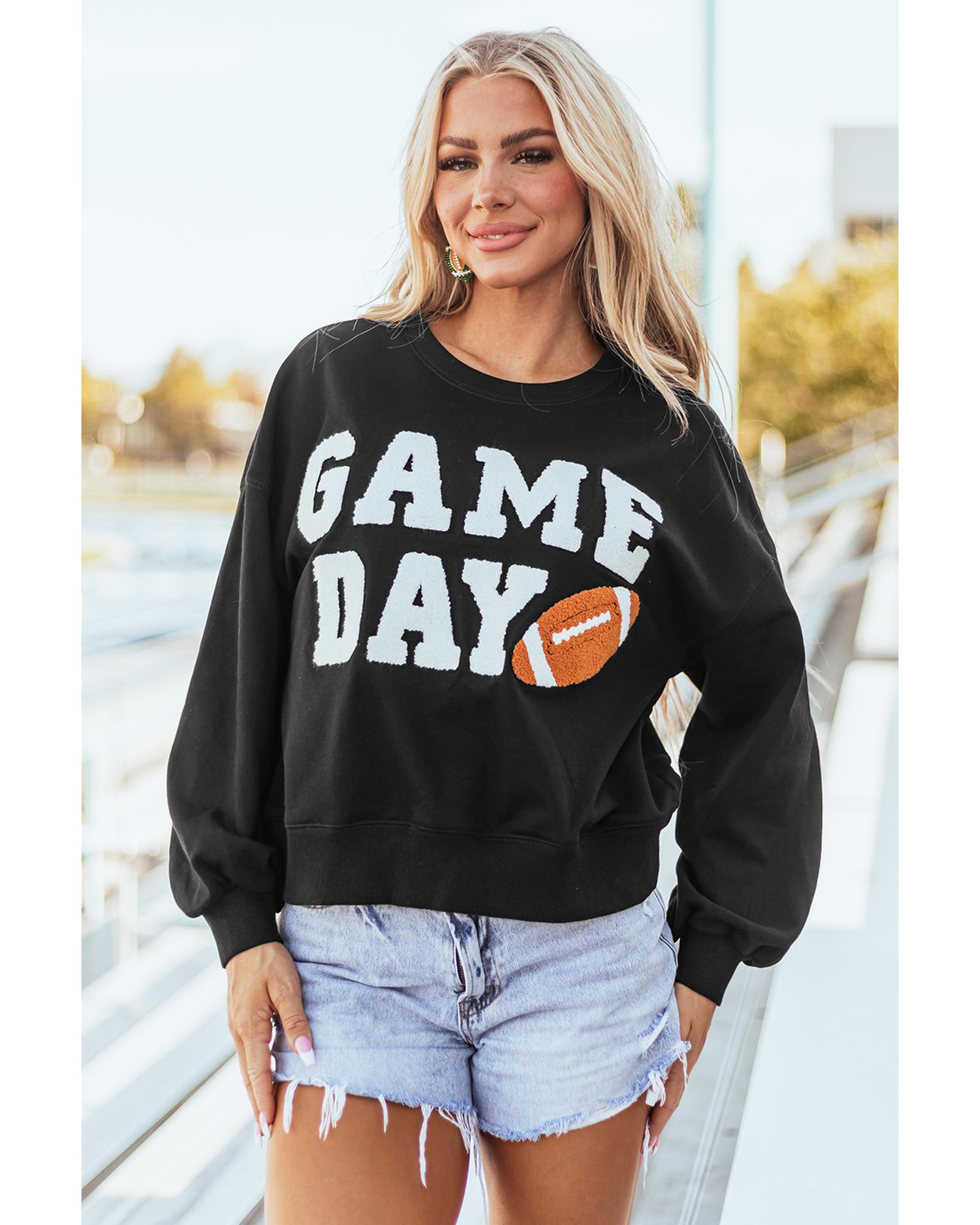 Black GAME DAY Graphic Varsity Pullover Sweatshirt - M 5
