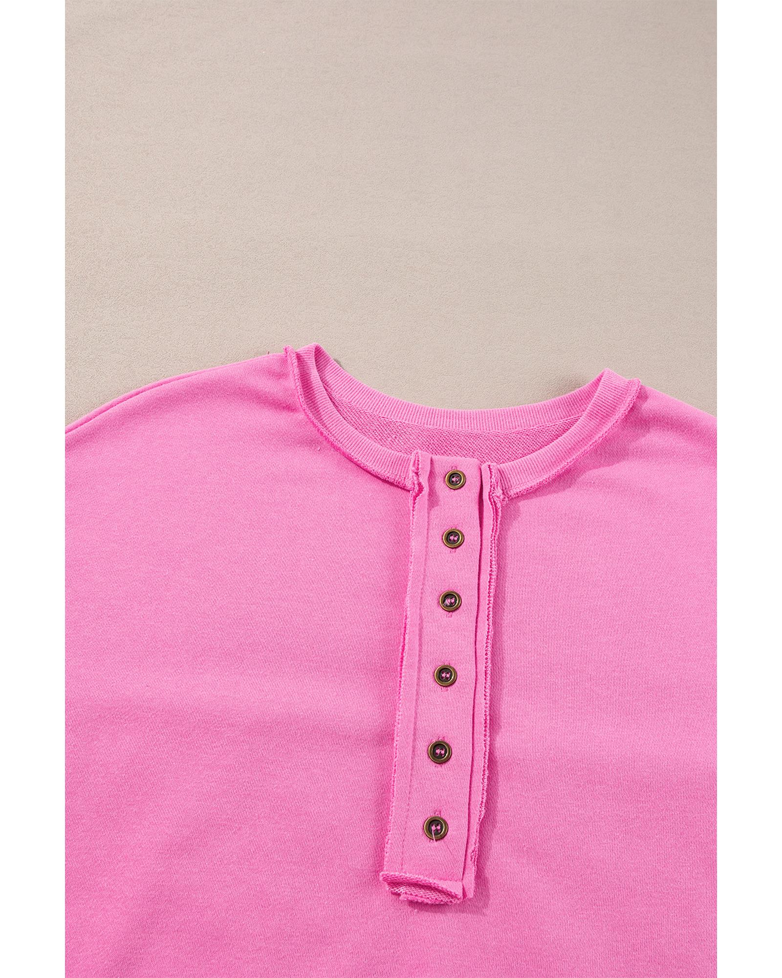 Bonbon Sequin Patchwork High Low Hem Henley Sweatshirt - L 4