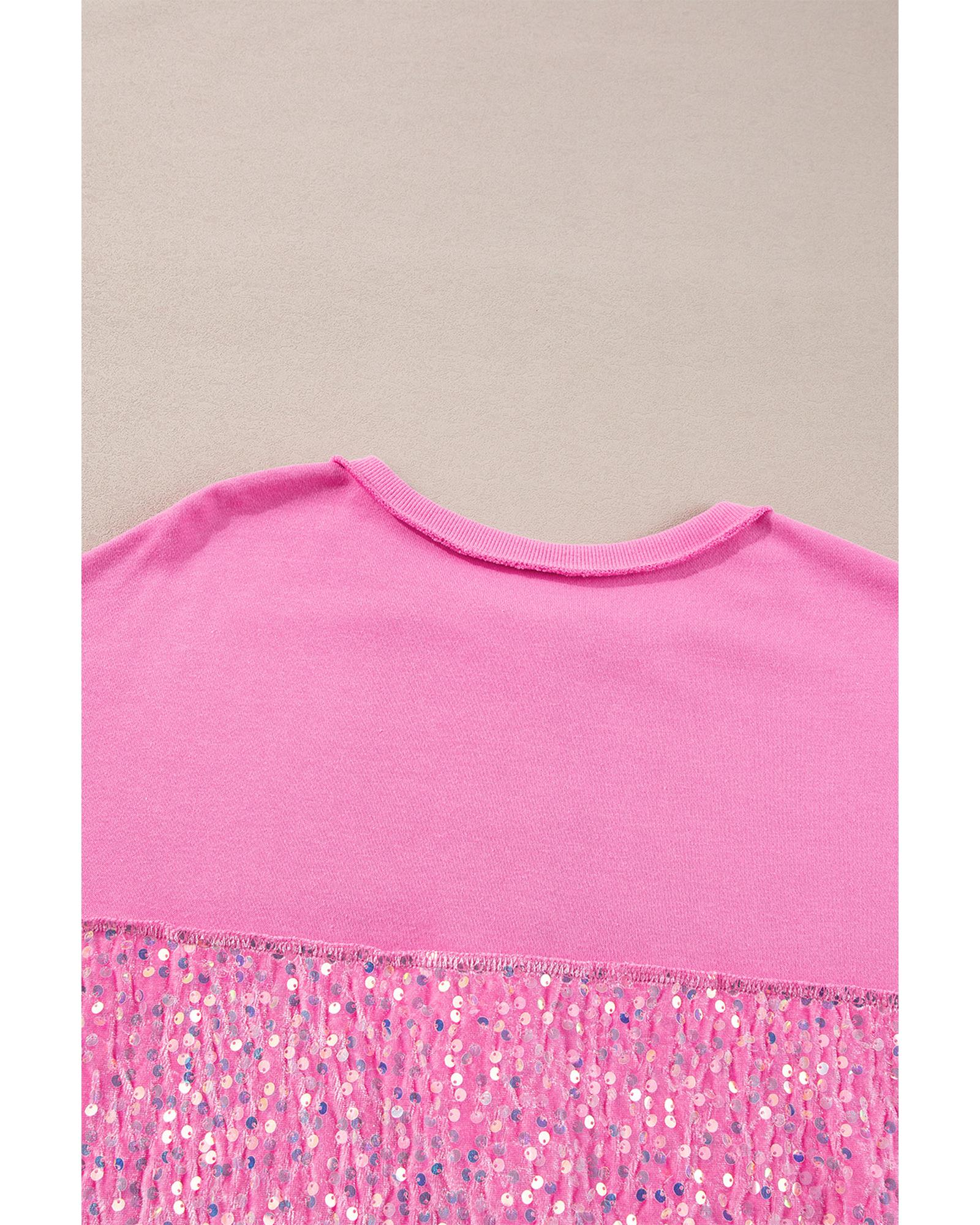 Bonbon Sequin Patchwork High Low Hem Henley Sweatshirt - L 5