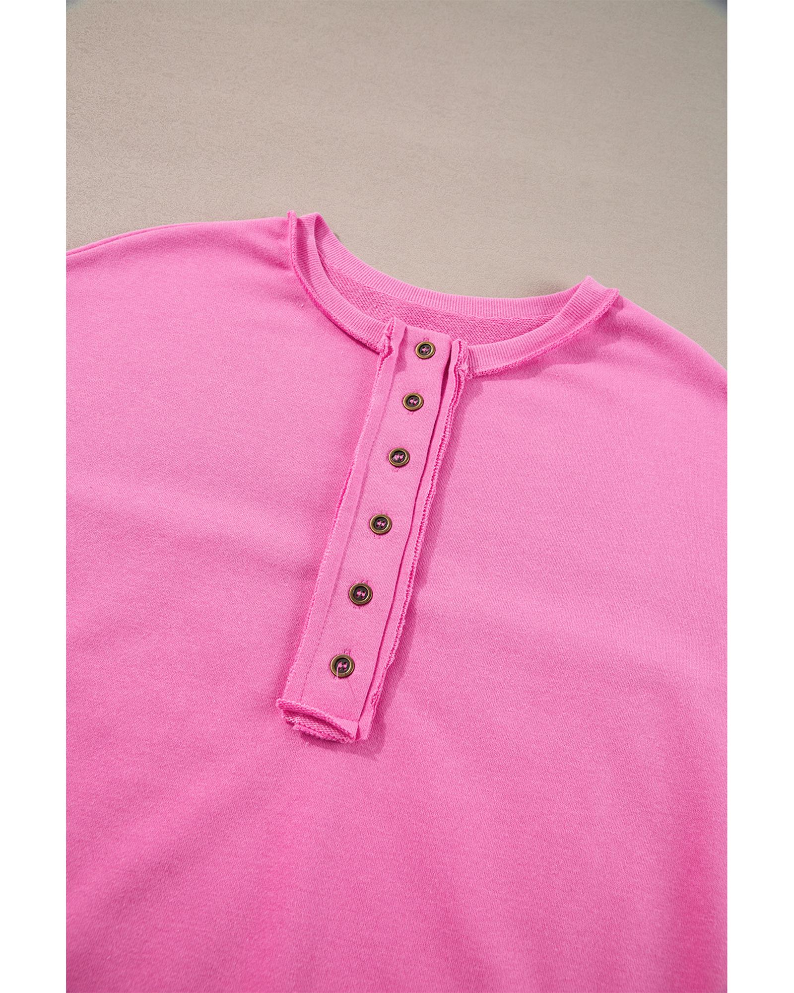 Bonbon Sequin Patchwork High Low Hem Henley Sweatshirt - L 7