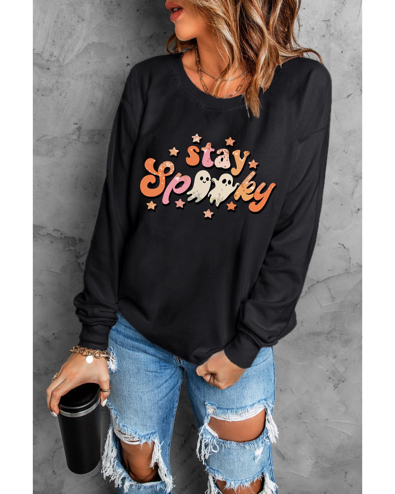 Black Halloween stay Spooky Graphic Sweatshirt - L 7