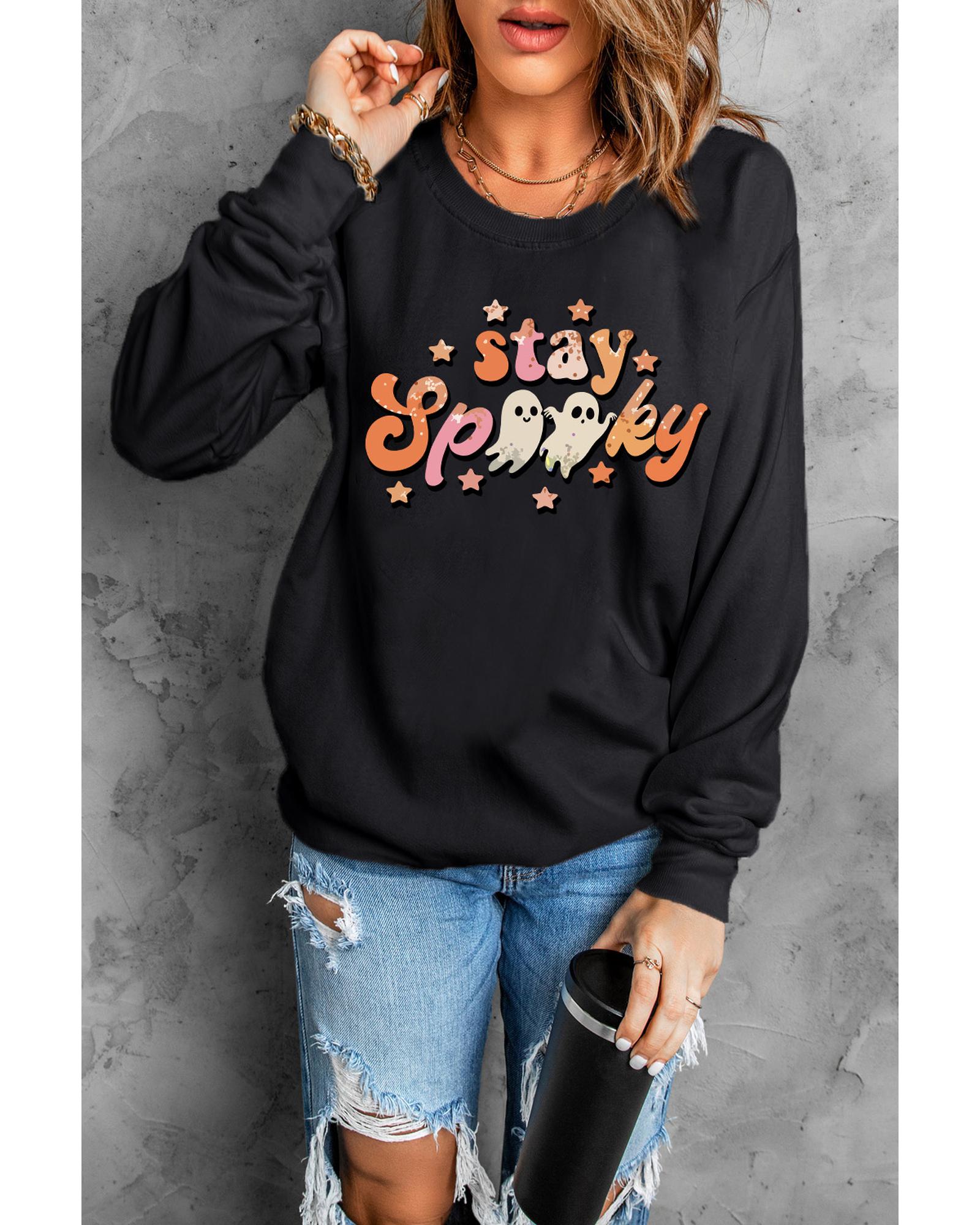 Black Halloween stay Spooky Graphic Sweatshirt - S