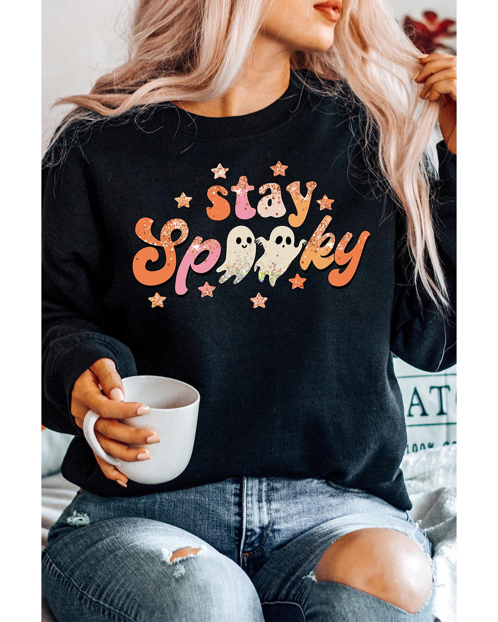 Black Halloween stay Spooky Graphic Sweatshirt - S 7