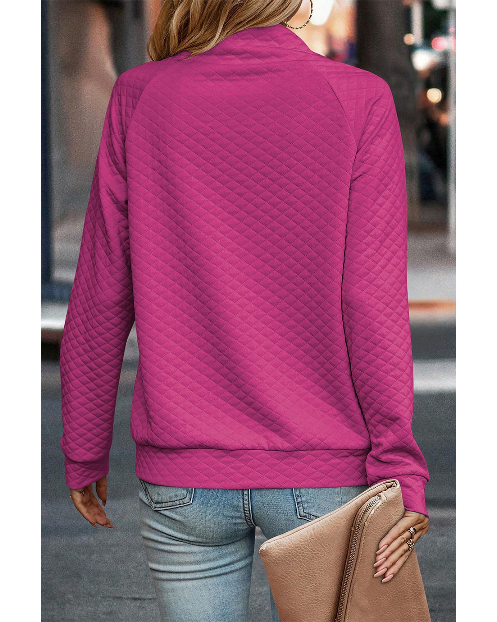 Rose Quilted Buttoned Neckline Stand Neck Pullover Sweatshirt - S 4