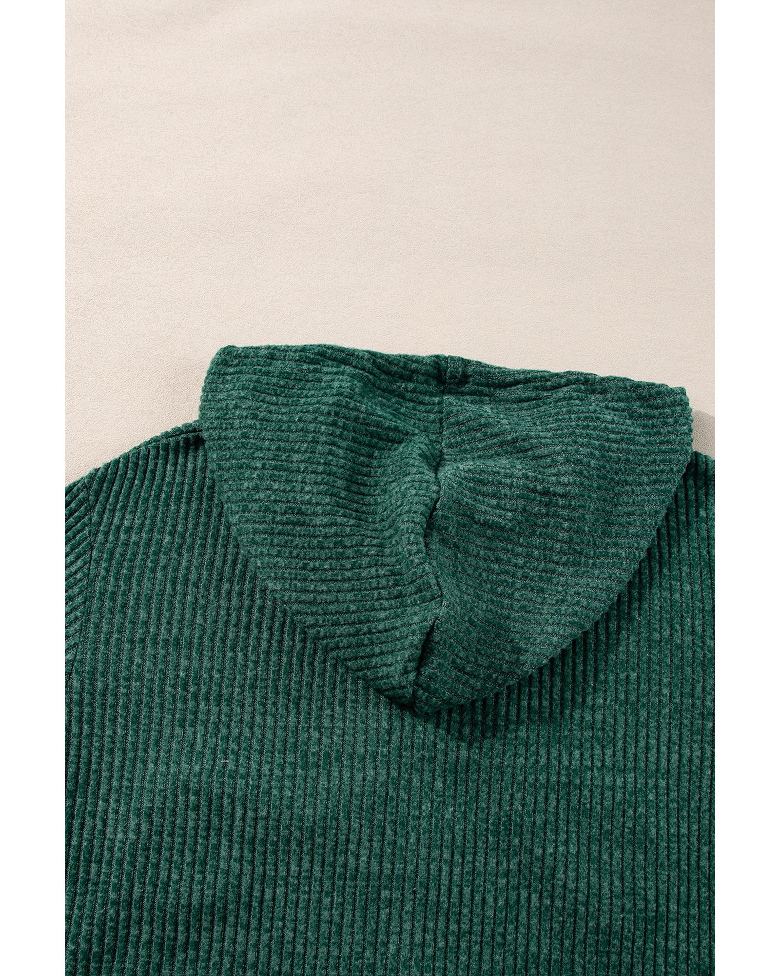 Evergreen Ribbed Zip Up Front Drawstring Hoodie - M 5