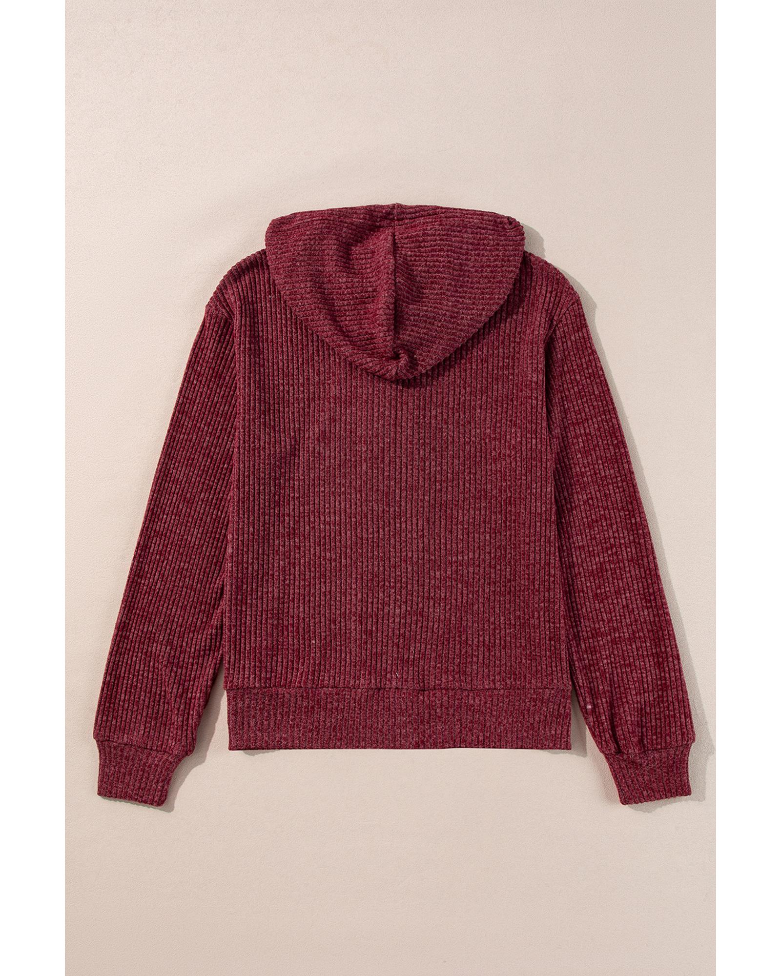 Red Dahlia Ribbed Zip Up Front Drawstring Hoodie - L 5